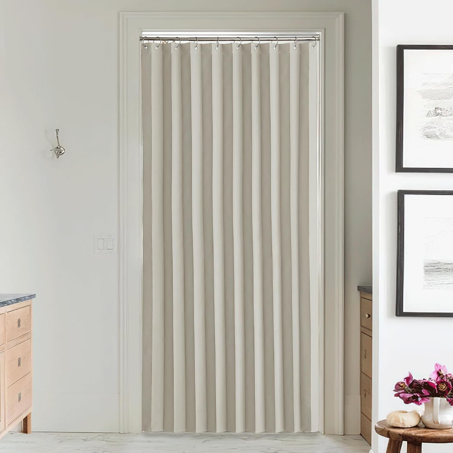image:imageNICETOWN Linen Curtains for Bedroom Living Room Sheer Door Curtains amp Drapes 80 inches Length for Doorway Farmhouse Country Accordion Style Curtain for Sliding Glass Door 38 Wide Angora 1 PanelNatural