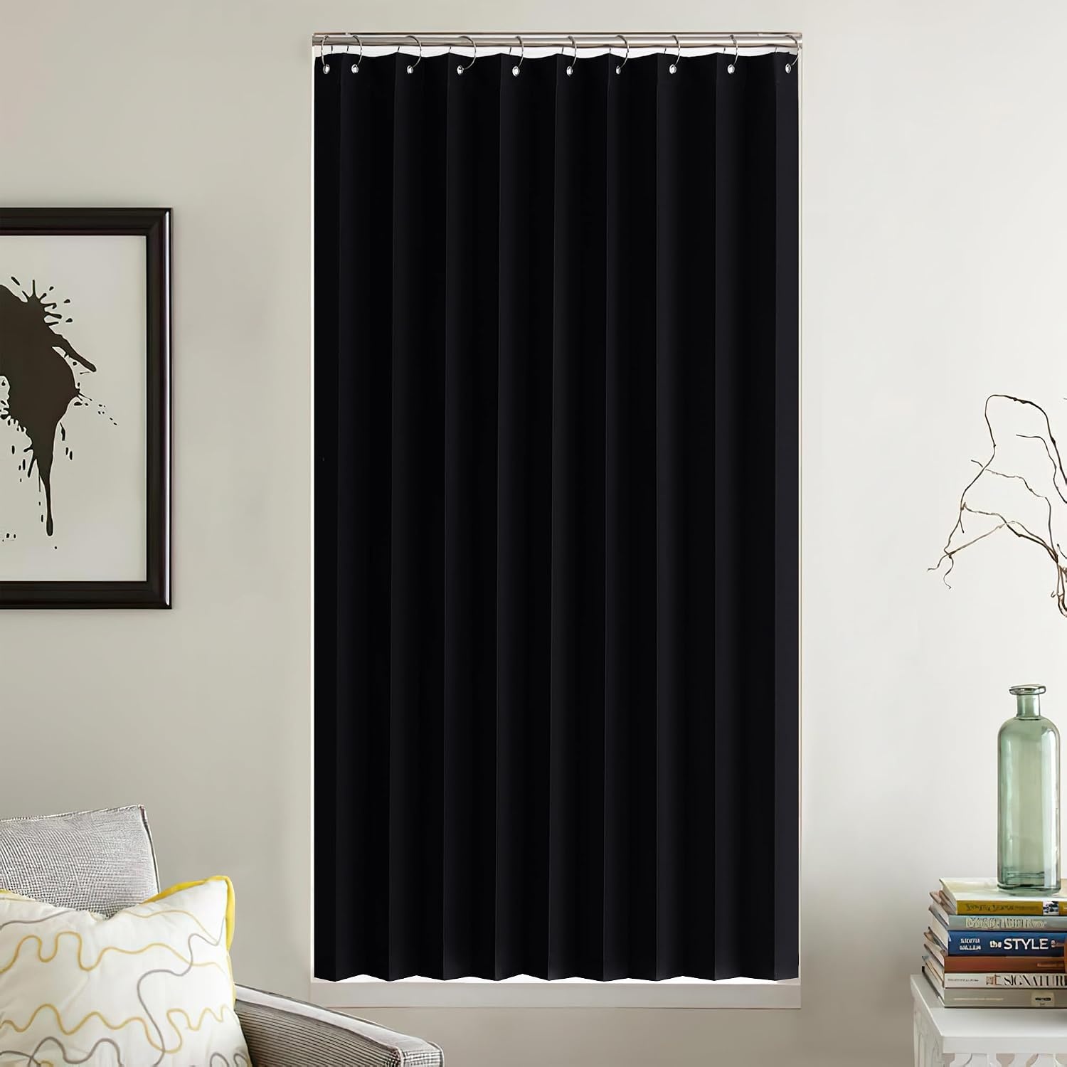 image:imageNICETOWN Linen Curtains for Bedroom Living Room Sheer Door Curtains amp Drapes 80 inches Length for Doorway Farmhouse Country Accordion Style Curtain for Sliding Glass Door 38 Wide Angora 1 PanelBlack
