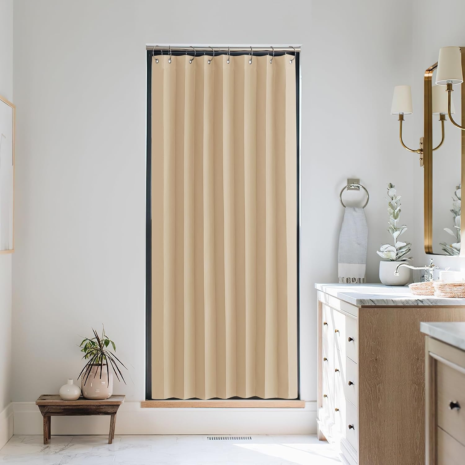 image:imageNICETOWN Linen Curtains for Bedroom Living Room Sheer Door Curtains amp Drapes 80 inches Length for Doorway Farmhouse Country Accordion Style Curtain for Sliding Glass Door 38 Wide Angora 1 PanelBiscotti Beige