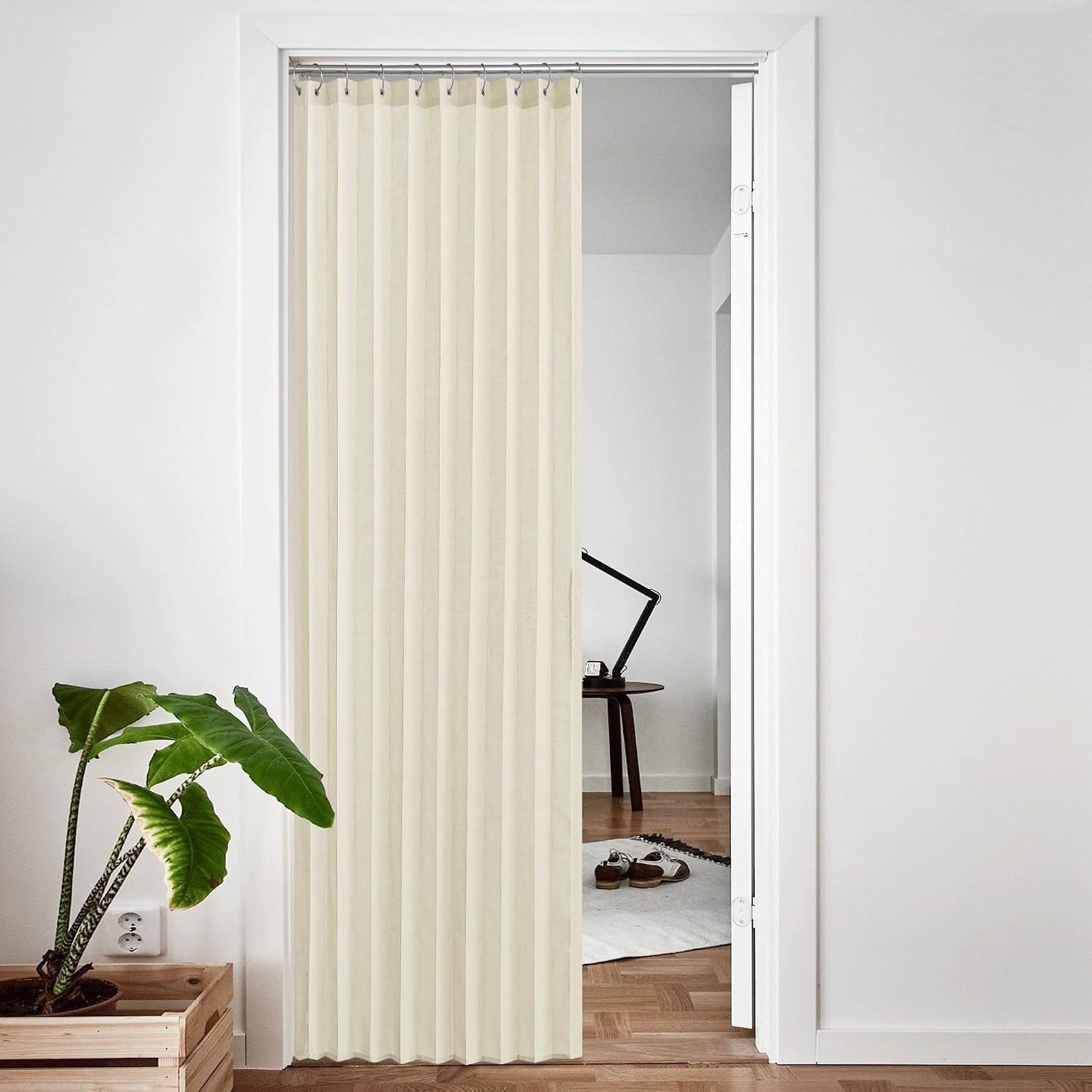 image:imageNICETOWN Linen Curtains for Bedroom Living Room Sheer Door Curtains amp Drapes 80 inches Length for Doorway Farmhouse Country Accordion Style Curtain for Sliding Glass Door 38 Wide Angora 1 PanelGreyish White