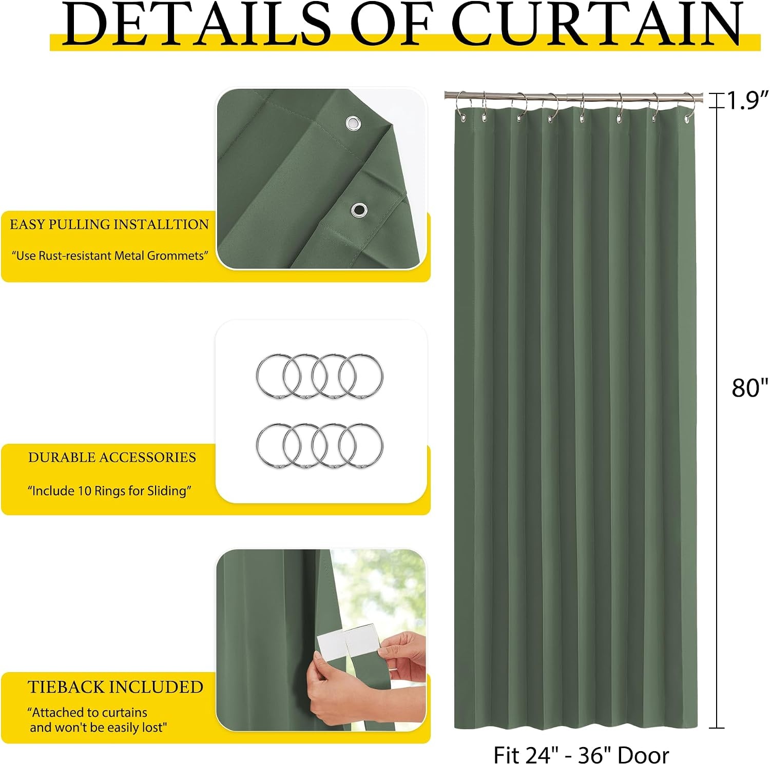 image:imageNICETOWN Linen Curtains for Bedroom Living Room Sheer Door Curtains amp Drapes 80 inches Length for Doorway Farmhouse Country Accordion Style Curtain for Sliding Glass Door 38 Wide Angora 1 PanelDark Mallard