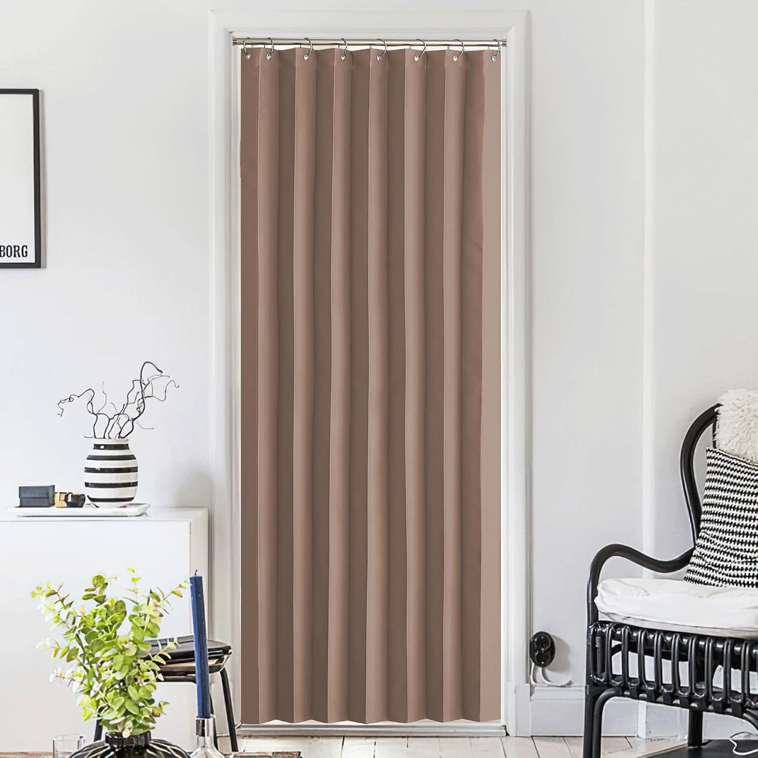 image:imageNICETOWN Linen Curtains for Bedroom Living Room Sheer Door Curtains amp Drapes 80 inches Length for Doorway Farmhouse Country Accordion Style Curtain for Sliding Glass Door 38 Wide Angora 1 PanelCappuccino