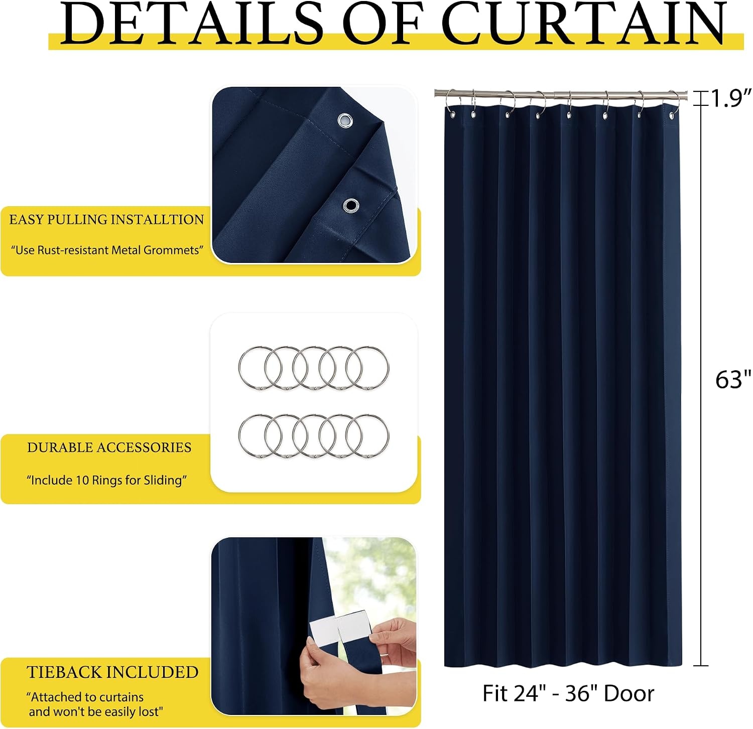 image:imageNICETOWN Linen Curtains for Bedroom Living Room Sheer Door Curtains amp Drapes 80 inches Length for Doorway Farmhouse Country Accordion Style Curtain for Sliding Glass Door 38 Wide Angora 1 PanelNavy