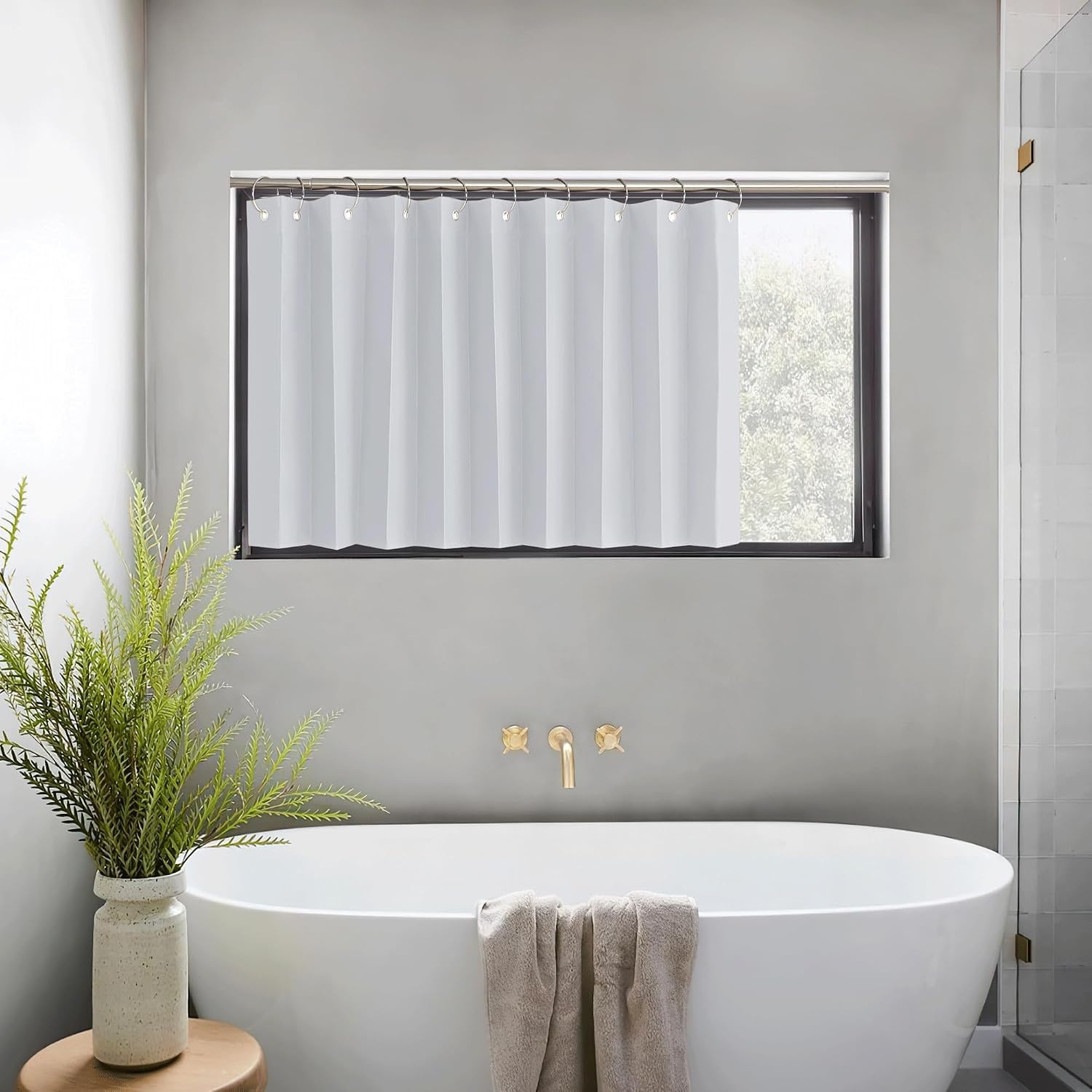 image:imageNICETOWN Linen Curtains for Bedroom Living Room Sheer Door Curtains amp Drapes 80 inches Length for Doorway Farmhouse Country Accordion Style Curtain for Sliding Glass Door 38 Wide Angora 1 PanelGreyish White