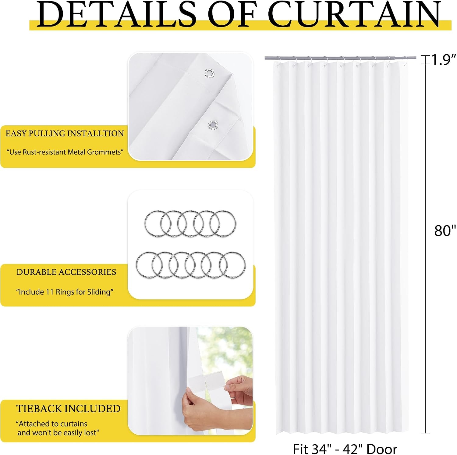 image:imageNICETOWN Linen Curtains for Bedroom Living Room Sheer Door Curtains amp Drapes 80 inches Length for Doorway Farmhouse Country Accordion Style Curtain for Sliding Glass Door 38 Wide Angora 1 PanelPure White