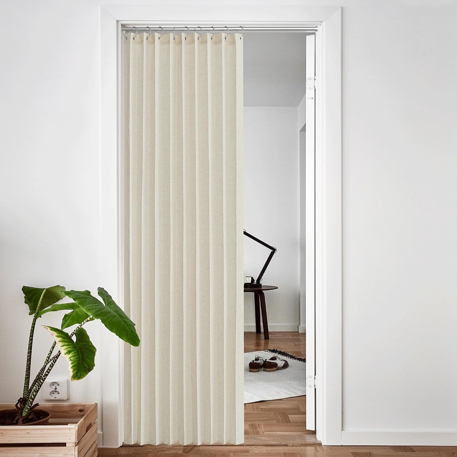 image:imageNICETOWN Linen Curtains for Bedroom Living Room Sheer Door Curtains amp Drapes 80 inches Length for Doorway Farmhouse Country Accordion Style Curtain for Sliding Glass Door 38 Wide Angora 1 PanelNatural Beige