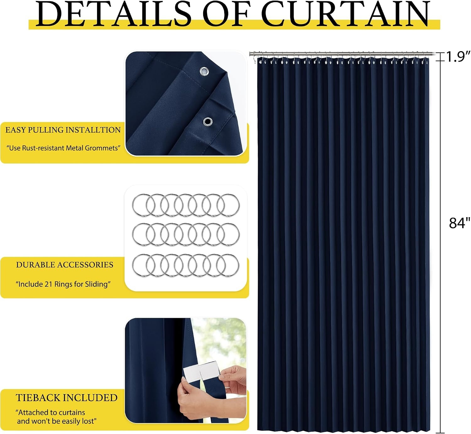 image:imageNICETOWN Linen Curtains for Bedroom Living Room Sheer Door Curtains amp Drapes 80 inches Length for Doorway Farmhouse Country Accordion Style Curtain for Sliding Glass Door 38 Wide Angora 1 PanelNavy