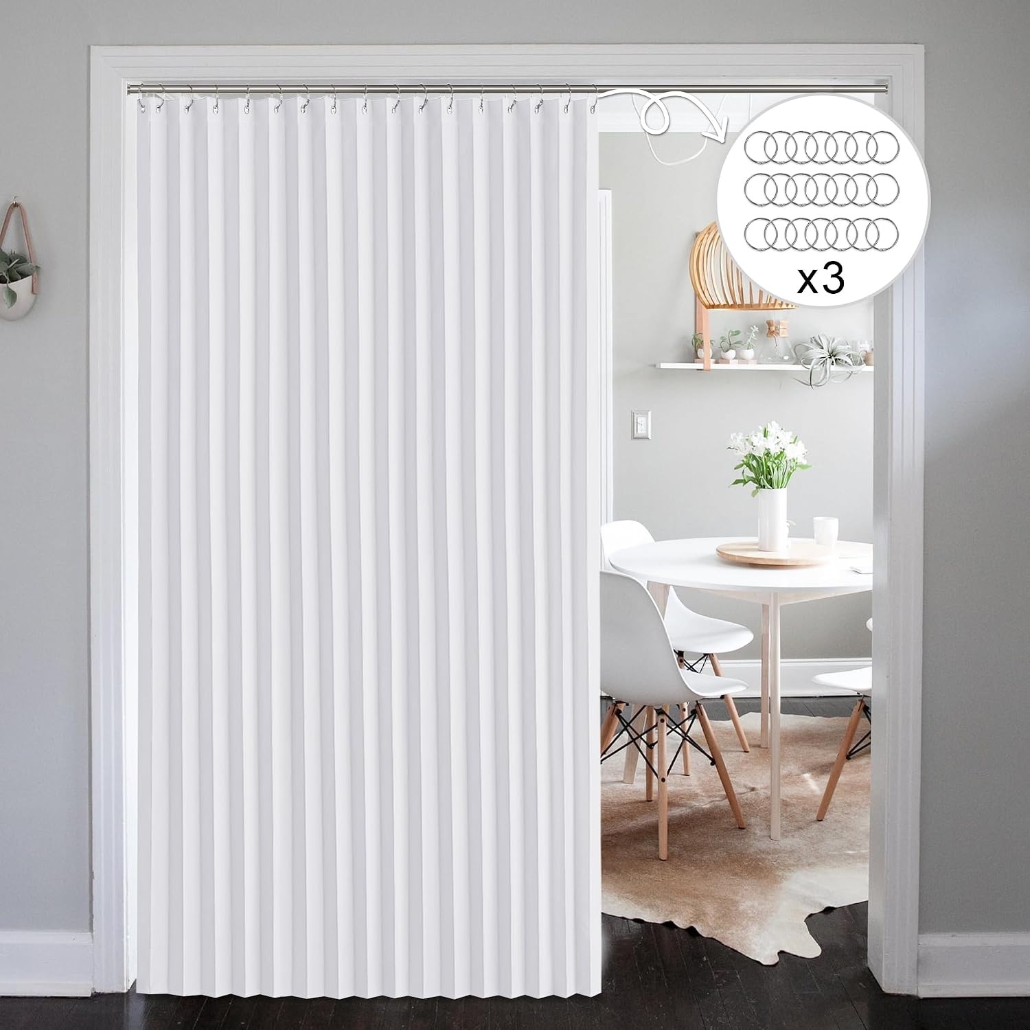 image:imageNICETOWN Linen Curtains for Bedroom Living Room Sheer Door Curtains amp Drapes 80 inches Length for Doorway Farmhouse Country Accordion Style Curtain for Sliding Glass Door 38 Wide Angora 1 PanelPure White