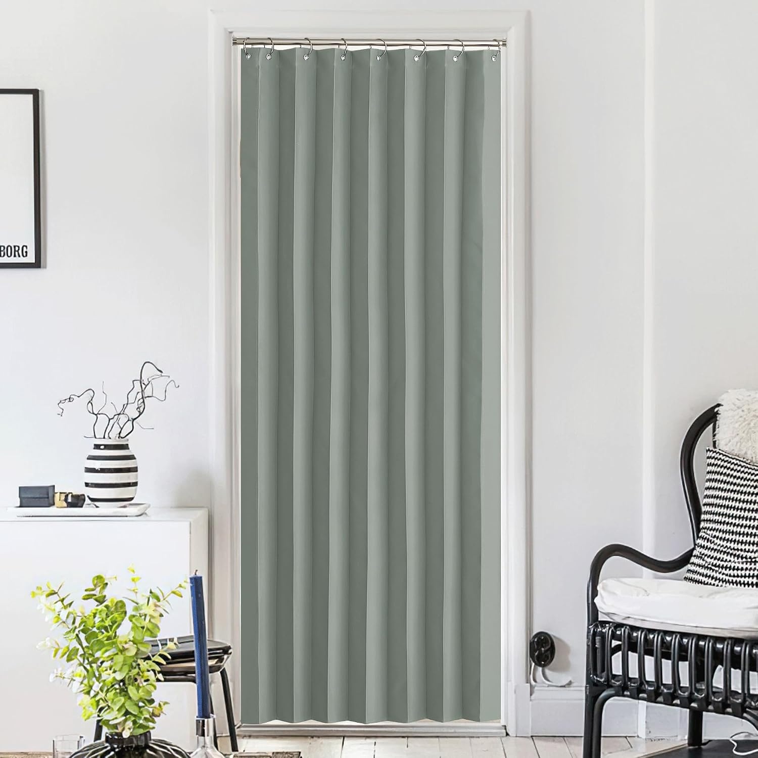image:imageNICETOWN Linen Curtains for Bedroom Living Room Sheer Door Curtains amp Drapes 80 inches Length for Doorway Farmhouse Country Accordion Style Curtain for Sliding Glass Door 38 Wide Angora 1 PanelSage Green