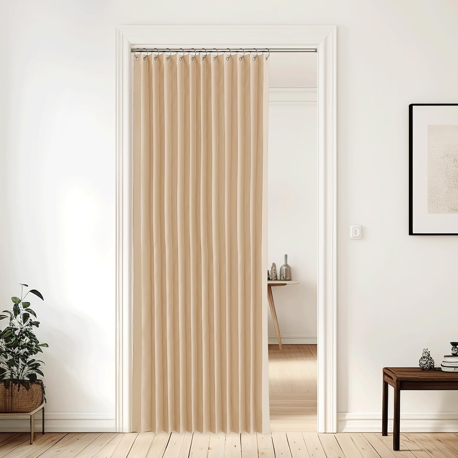 image:imageNICETOWN Linen Curtains for Bedroom Living Room Sheer Door Curtains amp Drapes 80 inches Length for Doorway Farmhouse Country Accordion Style Curtain for Sliding Glass Door 38 Wide Angora 1 PanelBiscotti Beige