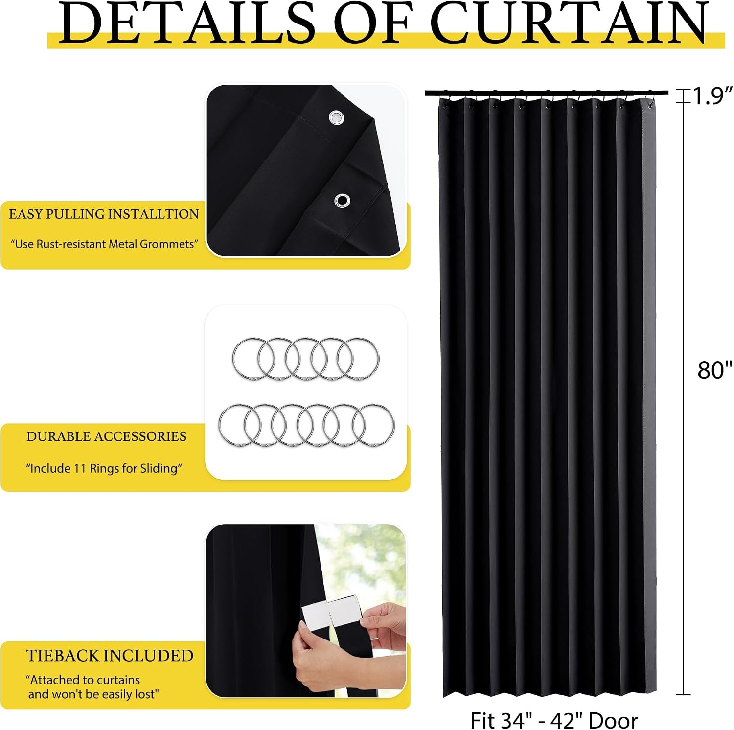 image:imageNICETOWN Linen Curtains for Bedroom Living Room Sheer Door Curtains amp Drapes 80 inches Length for Doorway Farmhouse Country Accordion Style Curtain for Sliding Glass Door 38 Wide Angora 1 PanelBlack