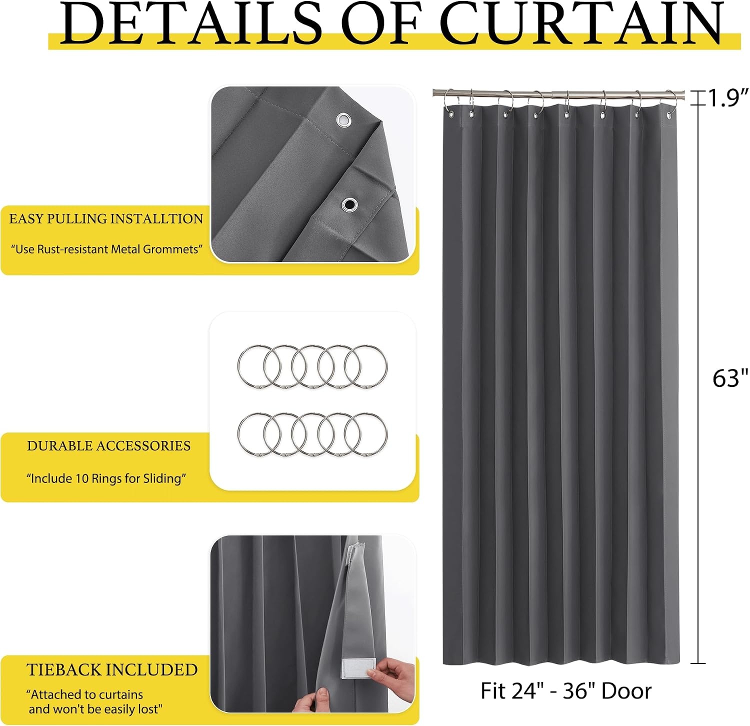 image:imageNICETOWN Linen Curtains for Bedroom Living Room Sheer Door Curtains amp Drapes 80 inches Length for Doorway Farmhouse Country Accordion Style Curtain for Sliding Glass Door 38 Wide Angora 1 PanelGrey
