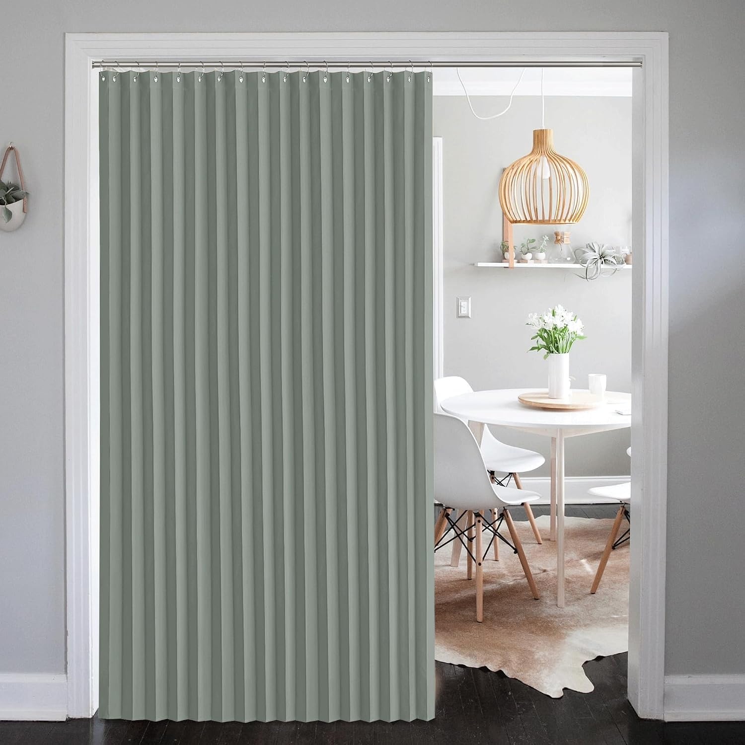 image:imageNICETOWN Linen Curtains for Bedroom Living Room Sheer Door Curtains amp Drapes 80 inches Length for Doorway Farmhouse Country Accordion Style Curtain for Sliding Glass Door 38 Wide Angora 1 PanelSage Green