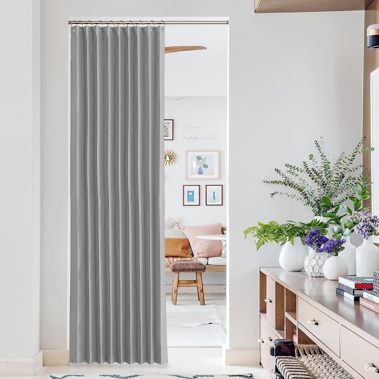 image:imageNICETOWN Linen Curtains for Bedroom Living Room Sheer Door Curtains amp Drapes 80 inches Length for Doorway Farmhouse Country Accordion Style Curtain for Sliding Glass Door 38 Wide Angora 1 PanelSilver Grey