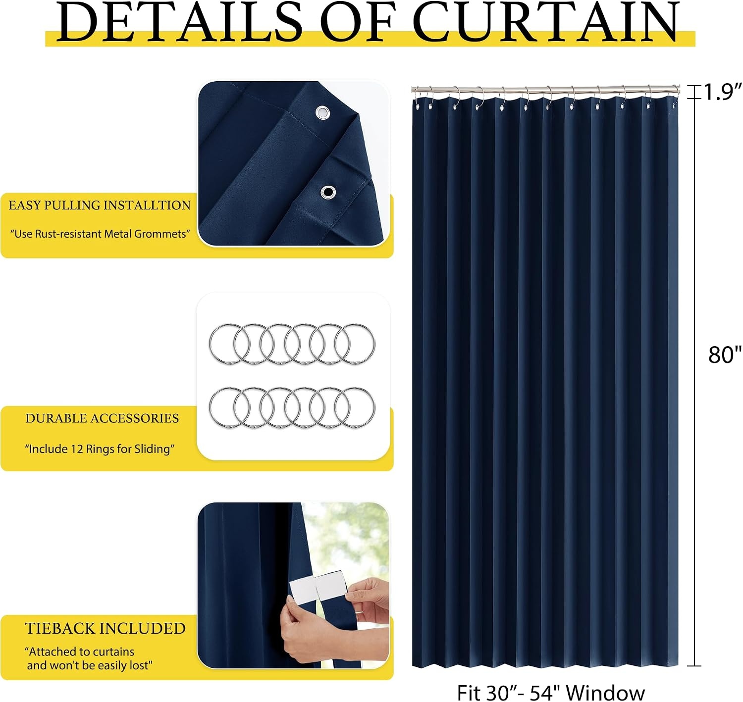 image:imageNICETOWN Linen Curtains for Bedroom Living Room Sheer Door Curtains amp Drapes 80 inches Length for Doorway Farmhouse Country Accordion Style Curtain for Sliding Glass Door 38 Wide Angora 1 PanelNavy