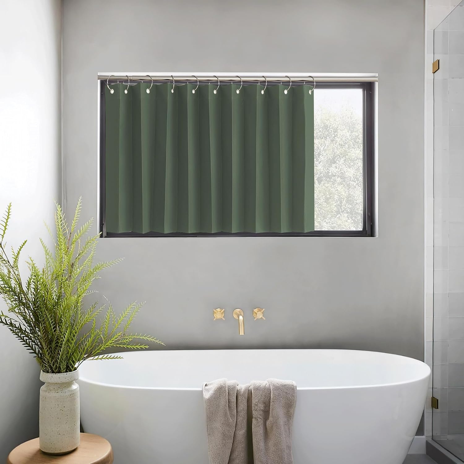 image:imageNICETOWN Linen Curtains for Bedroom Living Room Sheer Door Curtains amp Drapes 80 inches Length for Doorway Farmhouse Country Accordion Style Curtain for Sliding Glass Door 38 Wide Angora 1 PanelDark Mallard