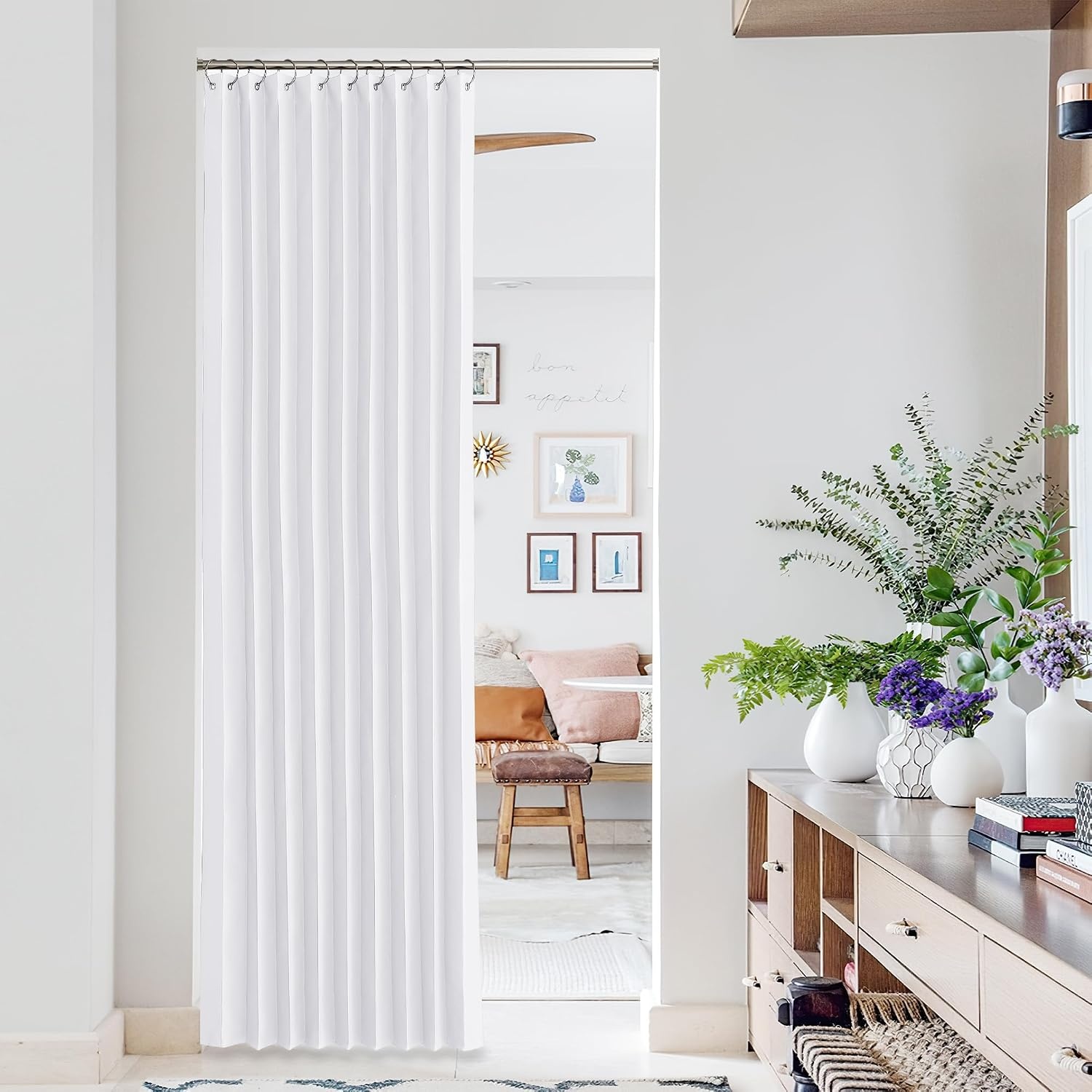 image:imageNICETOWN Linen Curtains for Bedroom Living Room Sheer Door Curtains amp Drapes 80 inches Length for Doorway Farmhouse Country Accordion Style Curtain for Sliding Glass Door 38 Wide Angora 1 PanelPure White