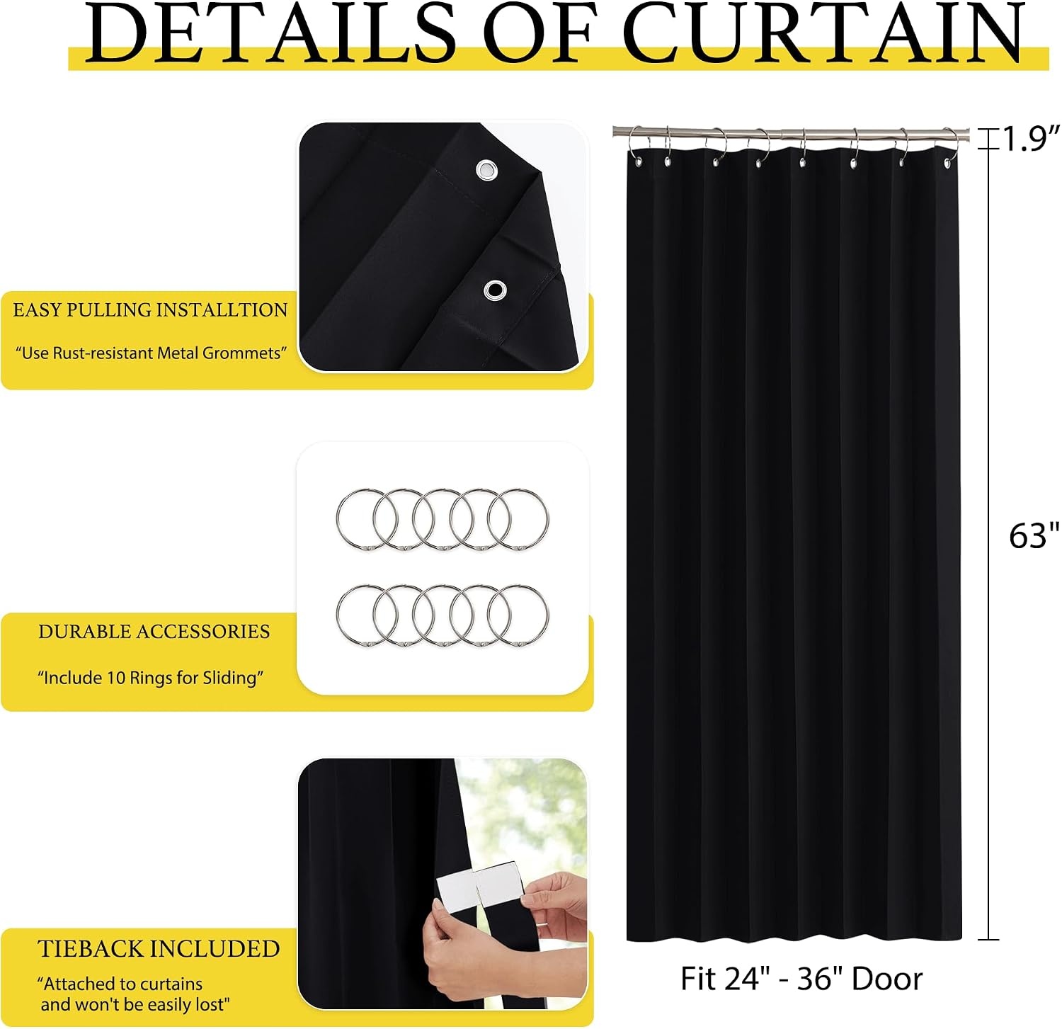 image:imageNICETOWN Linen Curtains for Bedroom Living Room Sheer Door Curtains amp Drapes 80 inches Length for Doorway Farmhouse Country Accordion Style Curtain for Sliding Glass Door 38 Wide Angora 1 PanelBlack
