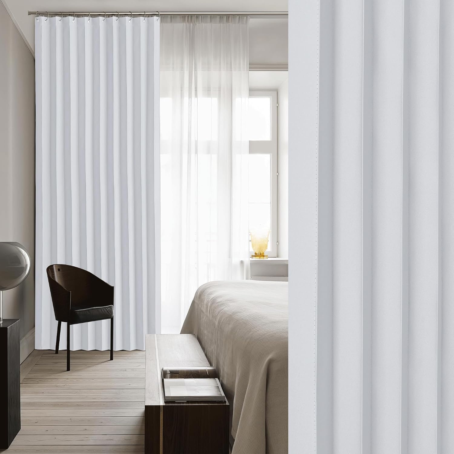 image:imageNICETOWN Linen Curtains for Bedroom Living Room Sheer Door Curtains amp Drapes 80 inches Length for Doorway Farmhouse Country Accordion Style Curtain for Sliding Glass Door 38 Wide Angora 1 PanelGreyish White