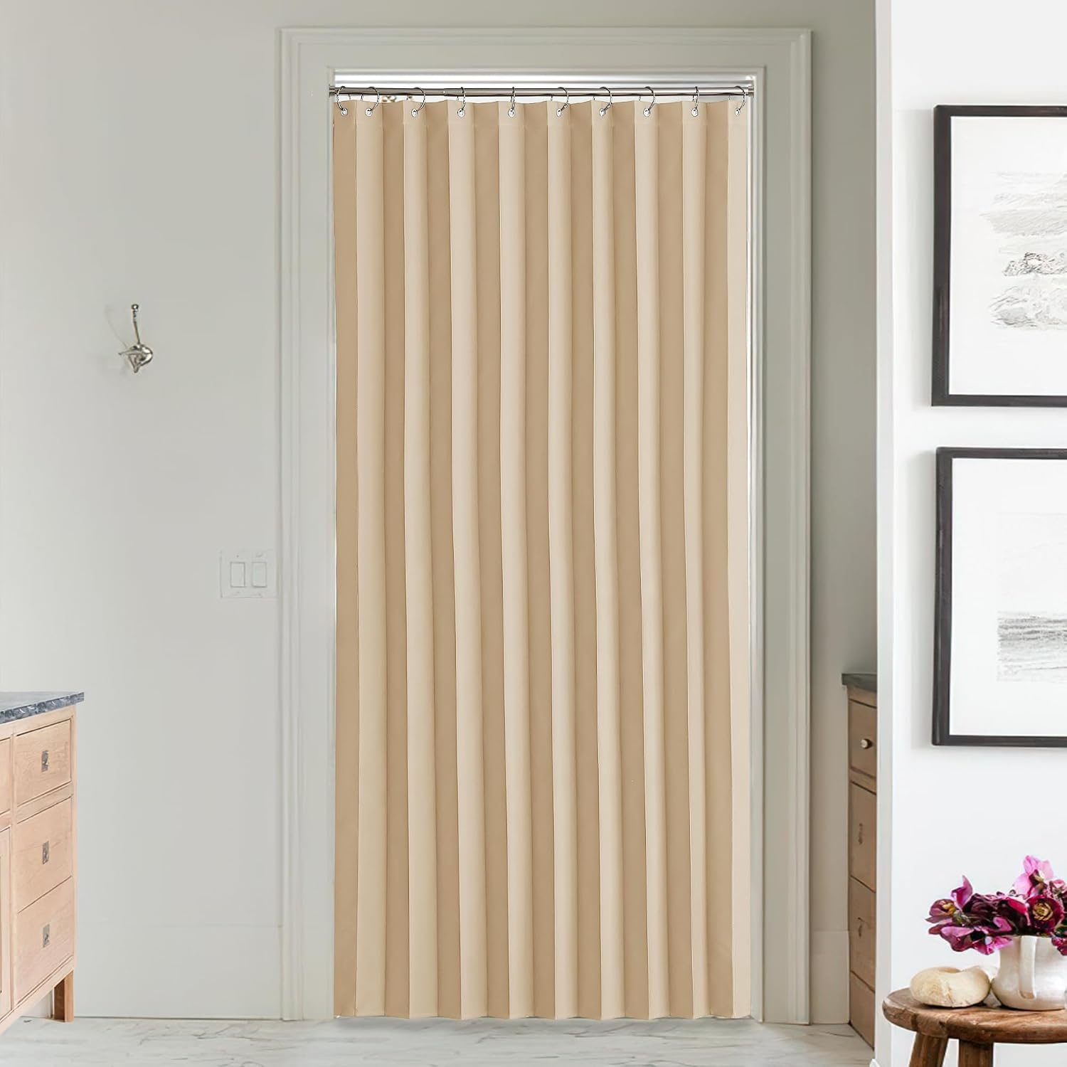 image:imageNICETOWN Linen Curtains for Bedroom Living Room Sheer Door Curtains amp Drapes 80 inches Length for Doorway Farmhouse Country Accordion Style Curtain for Sliding Glass Door 38 Wide Angora 1 PanelBiscotti Beige