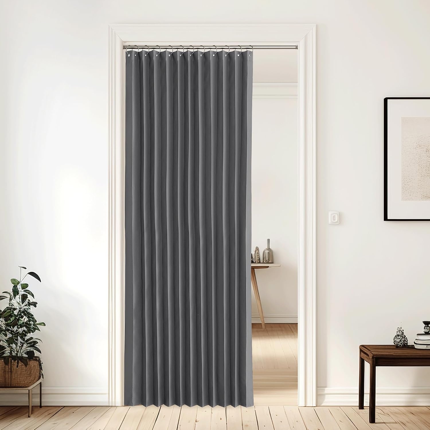 image:imageNICETOWN Linen Curtains for Bedroom Living Room Sheer Door Curtains amp Drapes 80 inches Length for Doorway Farmhouse Country Accordion Style Curtain for Sliding Glass Door 38 Wide Angora 1 PanelGrey