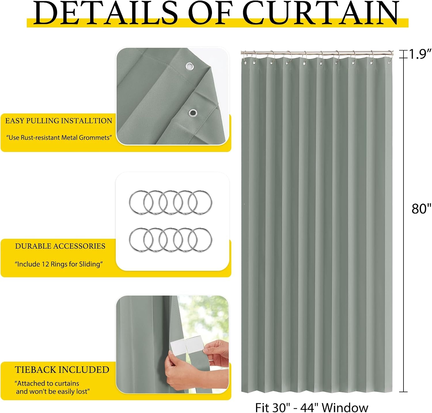 image:imageNICETOWN Linen Curtains for Bedroom Living Room Sheer Door Curtains amp Drapes 80 inches Length for Doorway Farmhouse Country Accordion Style Curtain for Sliding Glass Door 38 Wide Angora 1 PanelSage Green