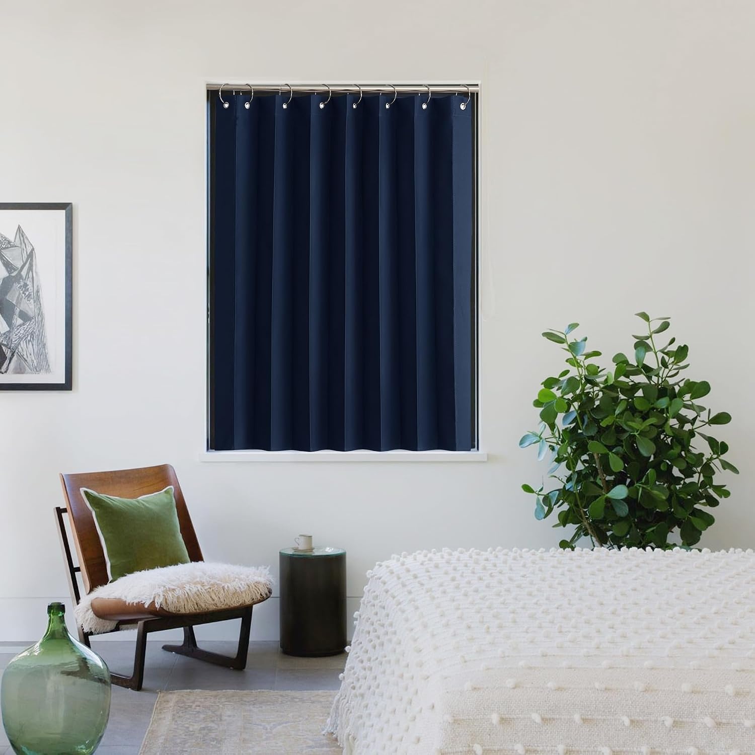 image:imageNICETOWN Linen Curtains for Bedroom Living Room Sheer Door Curtains amp Drapes 80 inches Length for Doorway Farmhouse Country Accordion Style Curtain for Sliding Glass Door 38 Wide Angora 1 PanelNavy