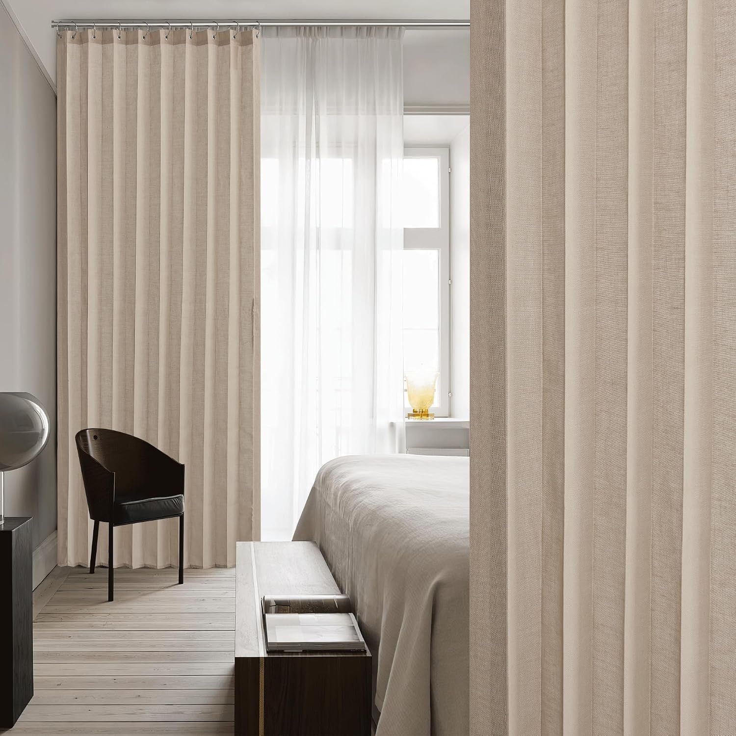 image:imageNICETOWN Linen Curtains for Bedroom Living Room Sheer Door Curtains amp Drapes 80 inches Length for Doorway Farmhouse Country Accordion Style Curtain for Sliding Glass Door 38 Wide Angora 1 PanelTaupe