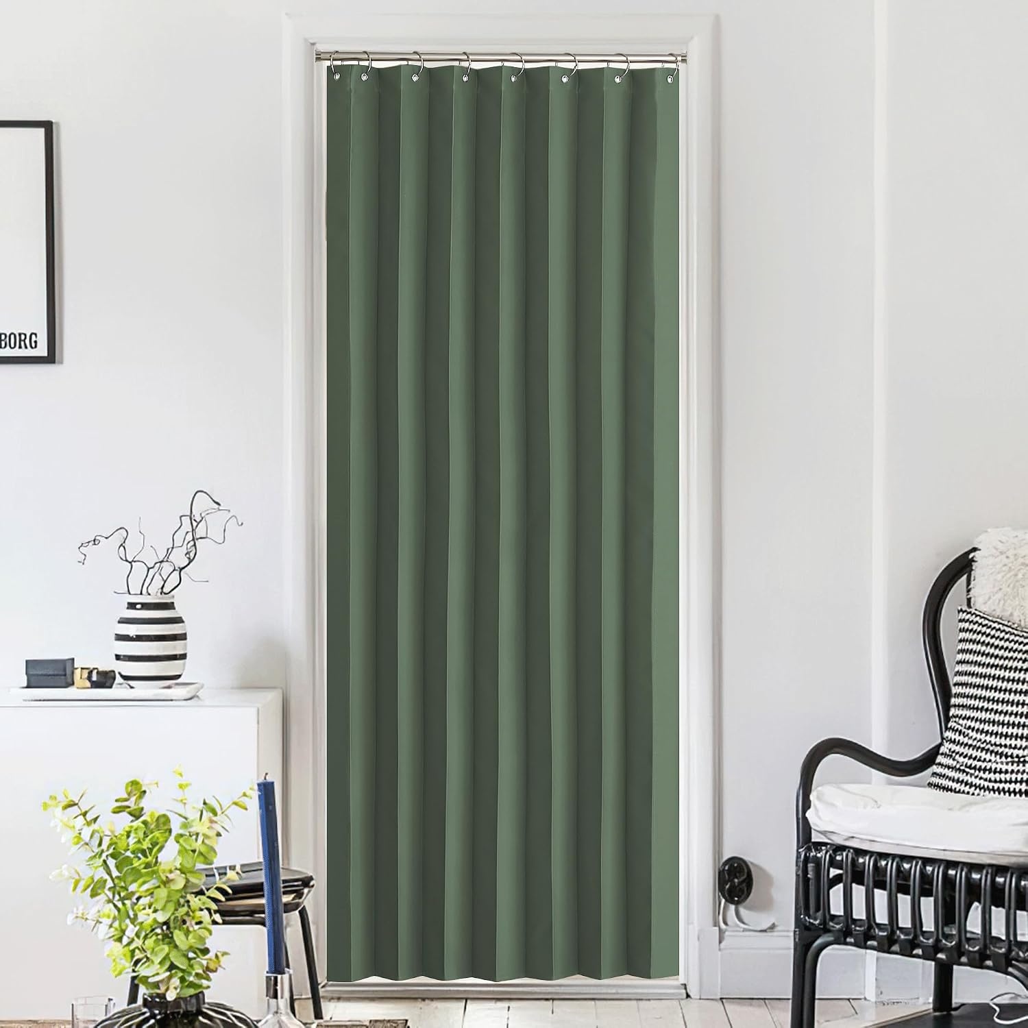 image:imageNICETOWN Linen Curtains for Bedroom Living Room Sheer Door Curtains amp Drapes 80 inches Length for Doorway Farmhouse Country Accordion Style Curtain for Sliding Glass Door 38 Wide Angora 1 PanelDark Mallard