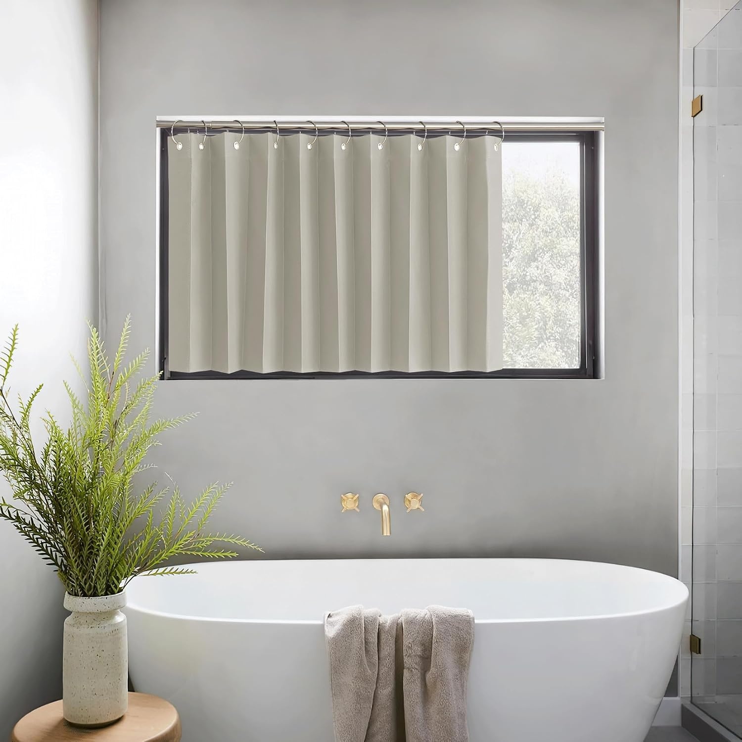 image:imageNICETOWN Linen Curtains for Bedroom Living Room Sheer Door Curtains amp Drapes 80 inches Length for Doorway Farmhouse Country Accordion Style Curtain for Sliding Glass Door 38 Wide Angora 1 PanelNatural