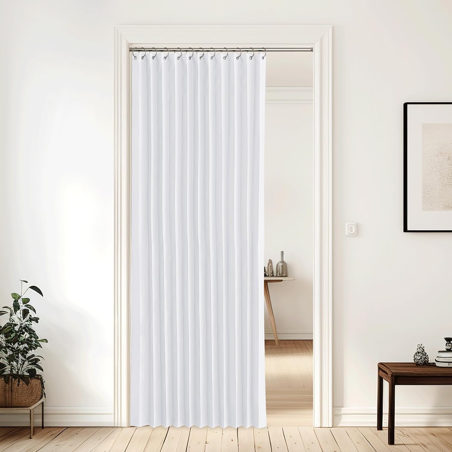 image:imageNICETOWN Linen Curtains for Bedroom Living Room Sheer Door Curtains amp Drapes 80 inches Length for Doorway Farmhouse Country Accordion Style Curtain for Sliding Glass Door 38 Wide Angora 1 PanelPure White