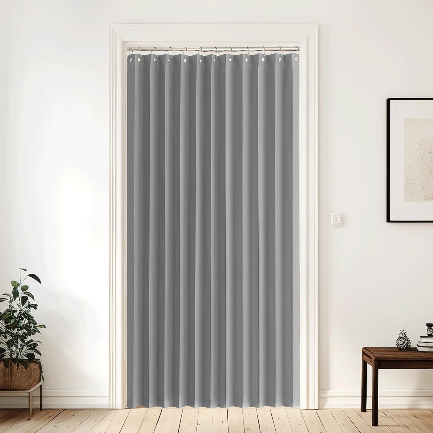 image:imageNICETOWN Linen Curtains for Bedroom Living Room Sheer Door Curtains amp Drapes 80 inches Length for Doorway Farmhouse Country Accordion Style Curtain for Sliding Glass Door 38 Wide Angora 1 PanelSilver Grey
