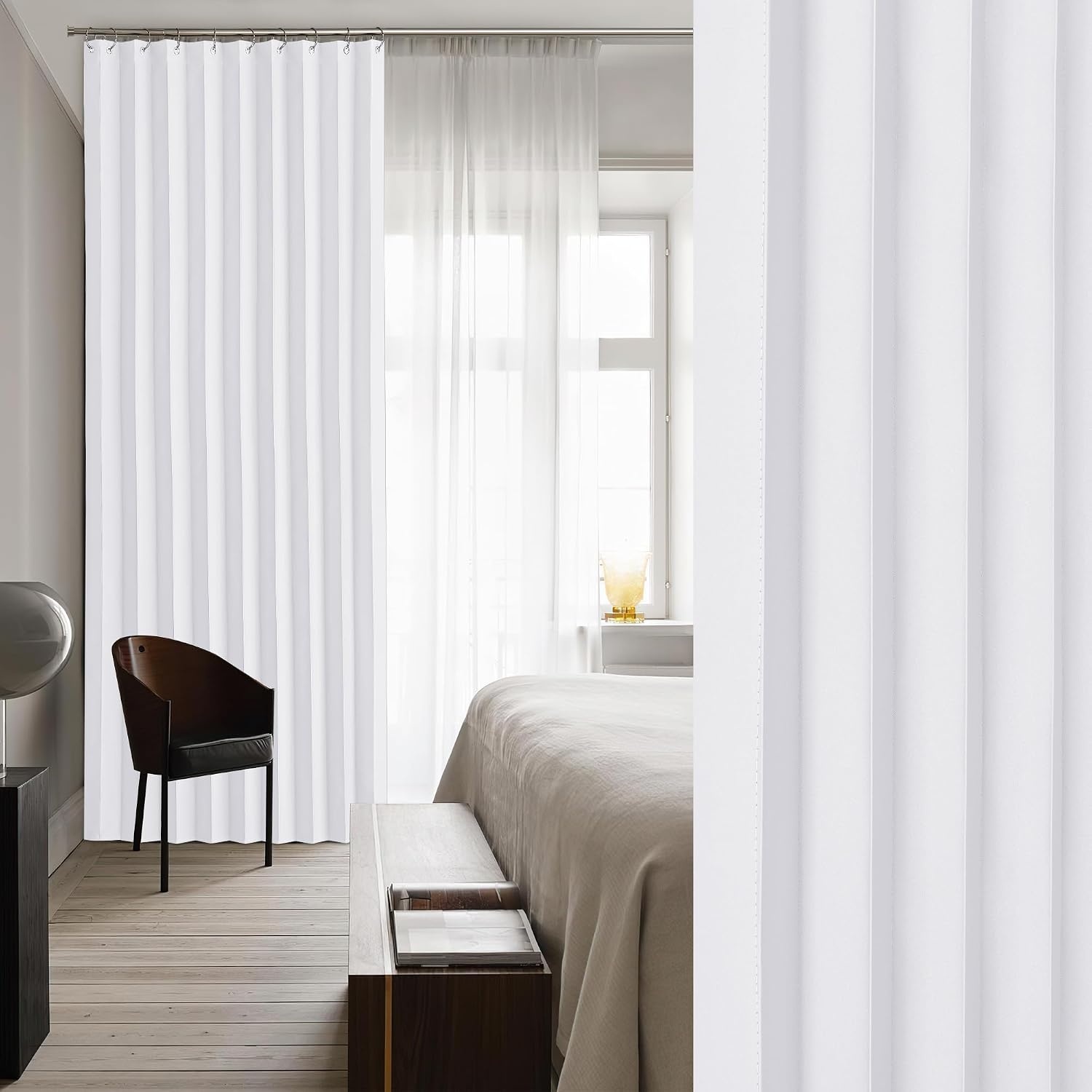 image:imageNICETOWN Linen Curtains for Bedroom Living Room Sheer Door Curtains amp Drapes 80 inches Length for Doorway Farmhouse Country Accordion Style Curtain for Sliding Glass Door 38 Wide Angora 1 PanelPure White