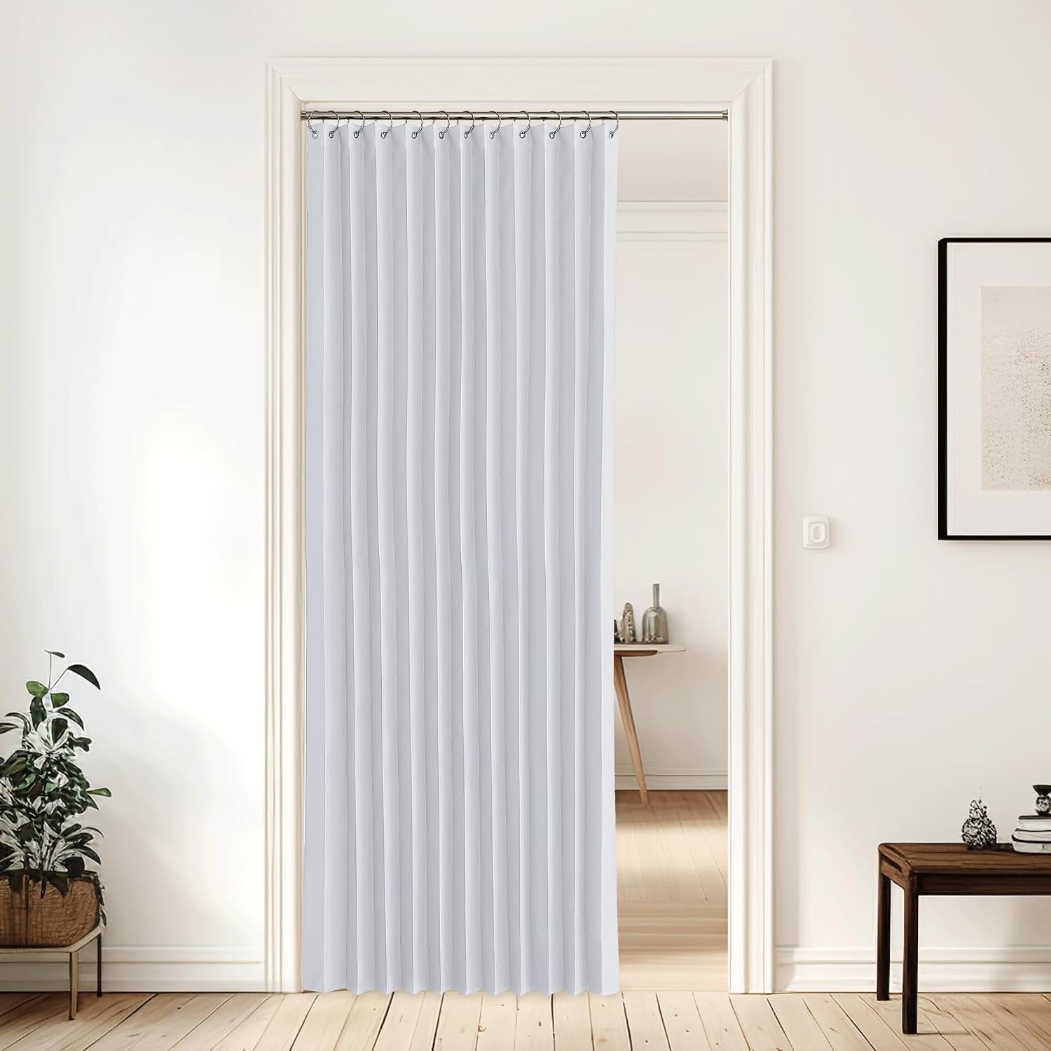 image:imageNICETOWN Linen Curtains for Bedroom Living Room Sheer Door Curtains amp Drapes 80 inches Length for Doorway Farmhouse Country Accordion Style Curtain for Sliding Glass Door 38 Wide Angora 1 PanelGreyish White