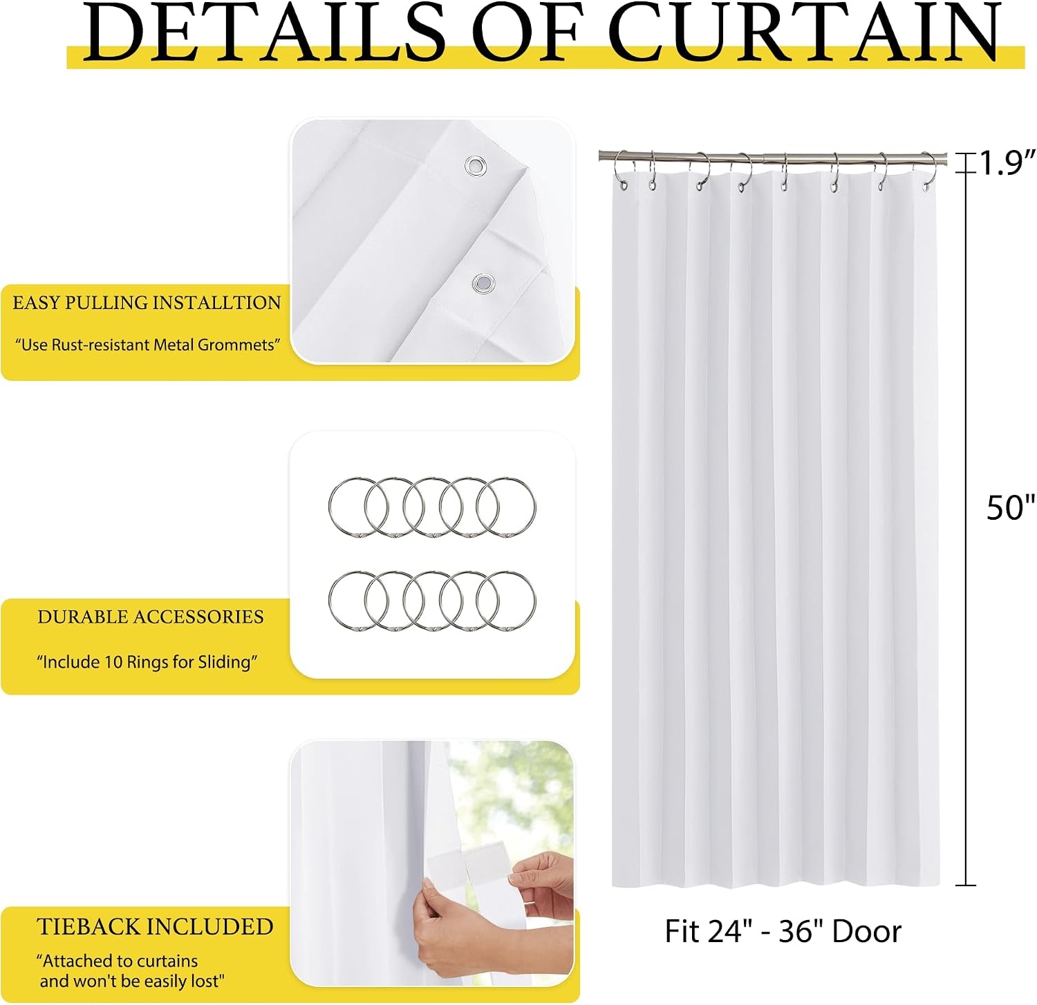 image:imageNICETOWN Linen Curtains for Bedroom Living Room Sheer Door Curtains amp Drapes 80 inches Length for Doorway Farmhouse Country Accordion Style Curtain for Sliding Glass Door 38 Wide Angora 1 PanelPure White