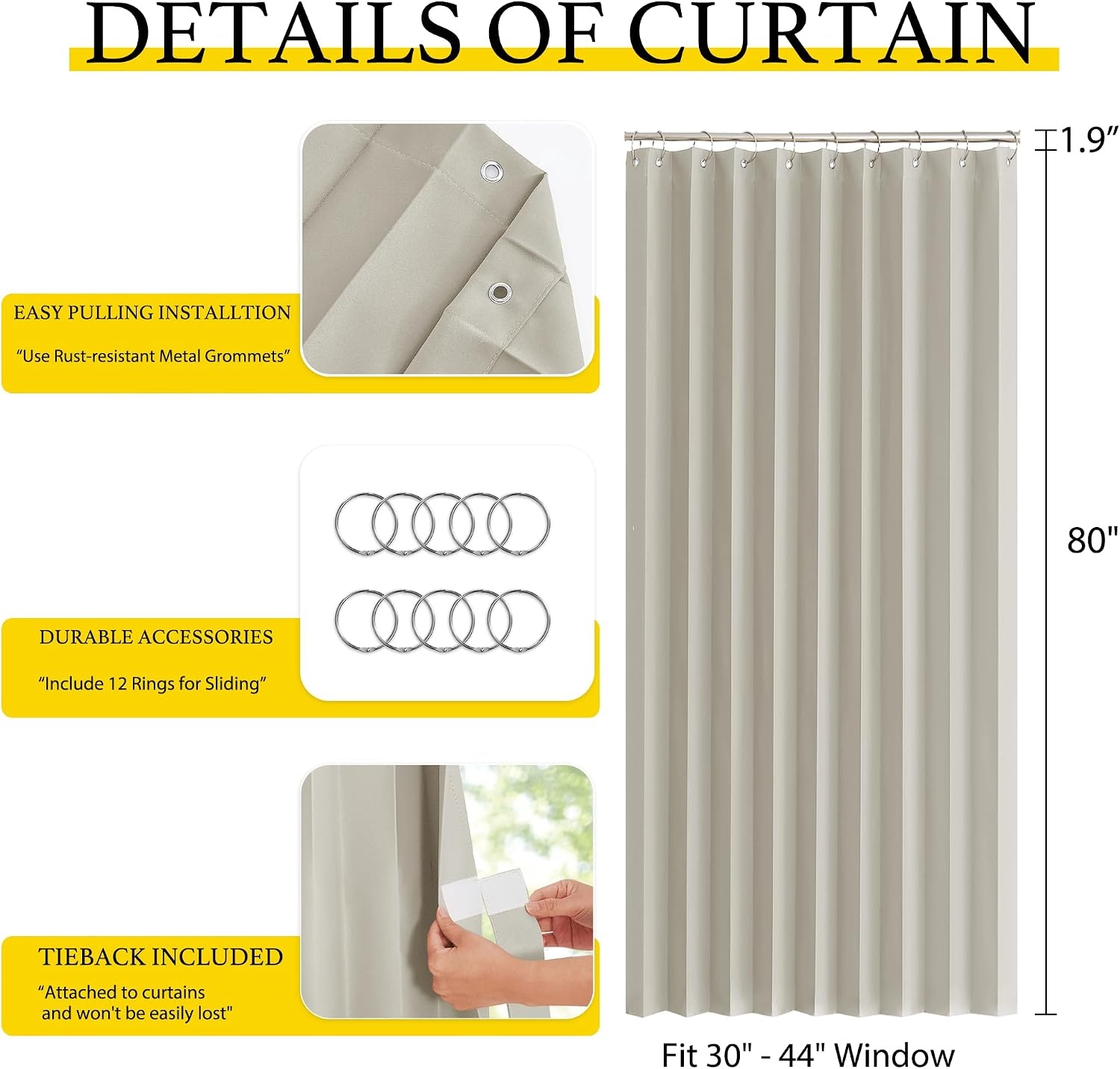 image:imageNICETOWN Linen Curtains for Bedroom Living Room Sheer Door Curtains amp Drapes 80 inches Length for Doorway Farmhouse Country Accordion Style Curtain for Sliding Glass Door 38 Wide Angora 1 PanelNatural