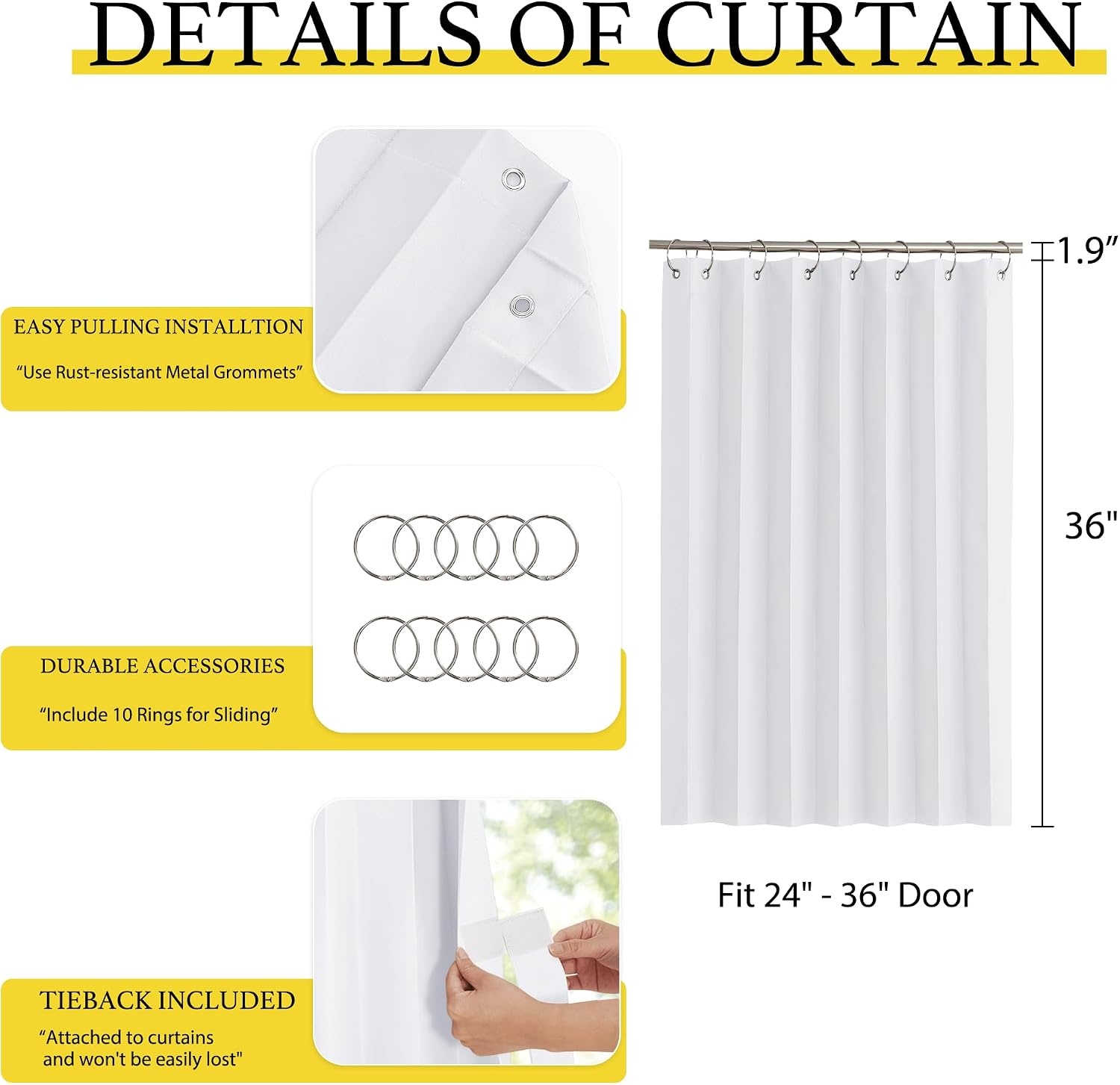 image:imageNICETOWN Linen Curtains for Bedroom Living Room Sheer Door Curtains amp Drapes 80 inches Length for Doorway Farmhouse Country Accordion Style Curtain for Sliding Glass Door 38 Wide Angora 1 PanelPure White