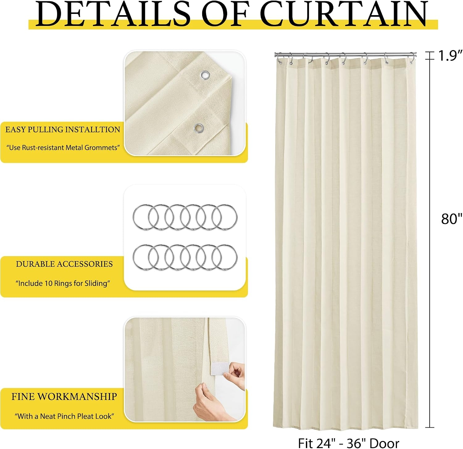 image:imageNICETOWN Linen Curtains for Bedroom Living Room Sheer Door Curtains amp Drapes 80 inches Length for Doorway Farmhouse Country Accordion Style Curtain for Sliding Glass Door 38 Wide Angora 1 PanelGreyish White