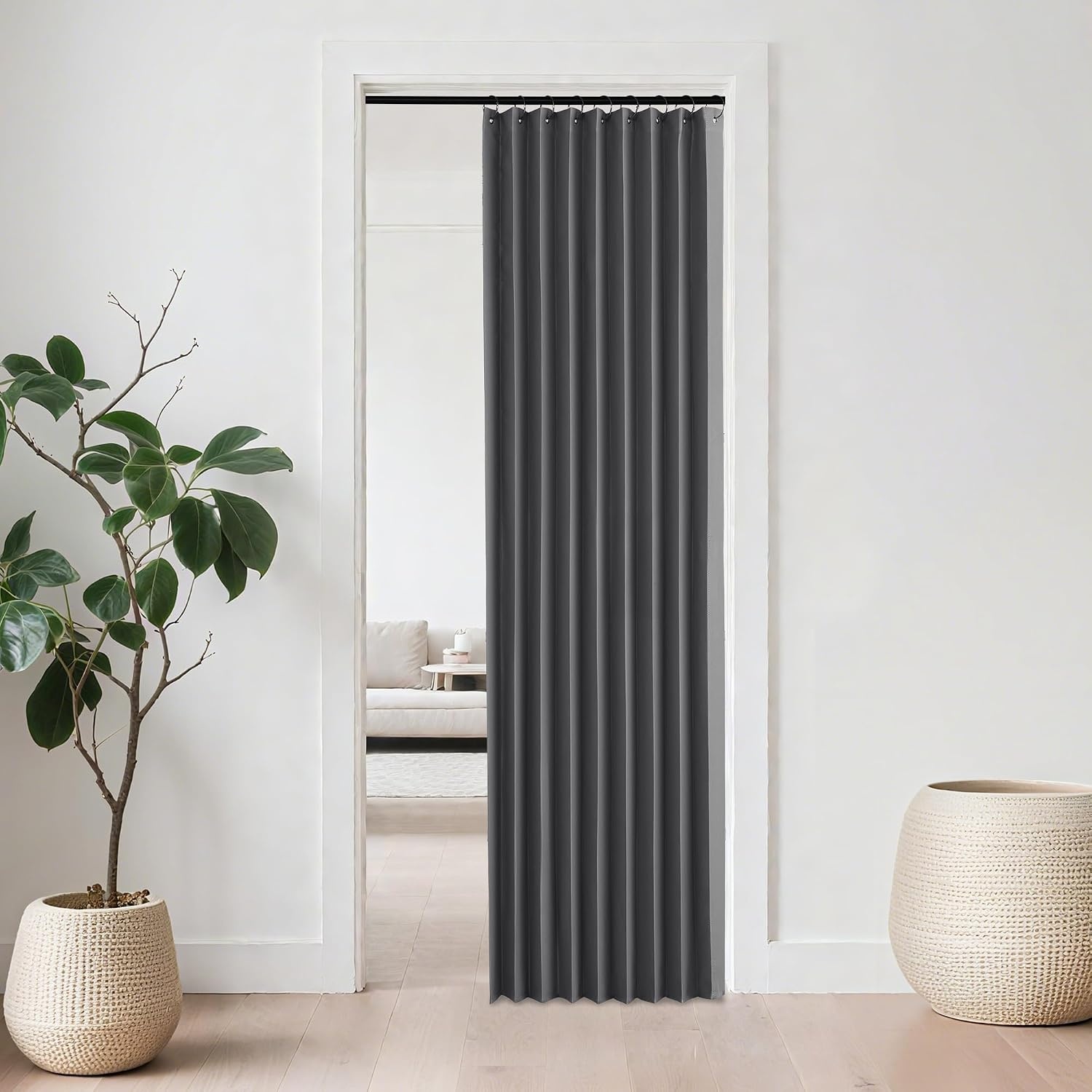image:imageNICETOWN Linen Curtains for Bedroom Living Room Sheer Door Curtains amp Drapes 80 inches Length for Doorway Farmhouse Country Accordion Style Curtain for Sliding Glass Door 38 Wide Angora 1 PanelGrey
