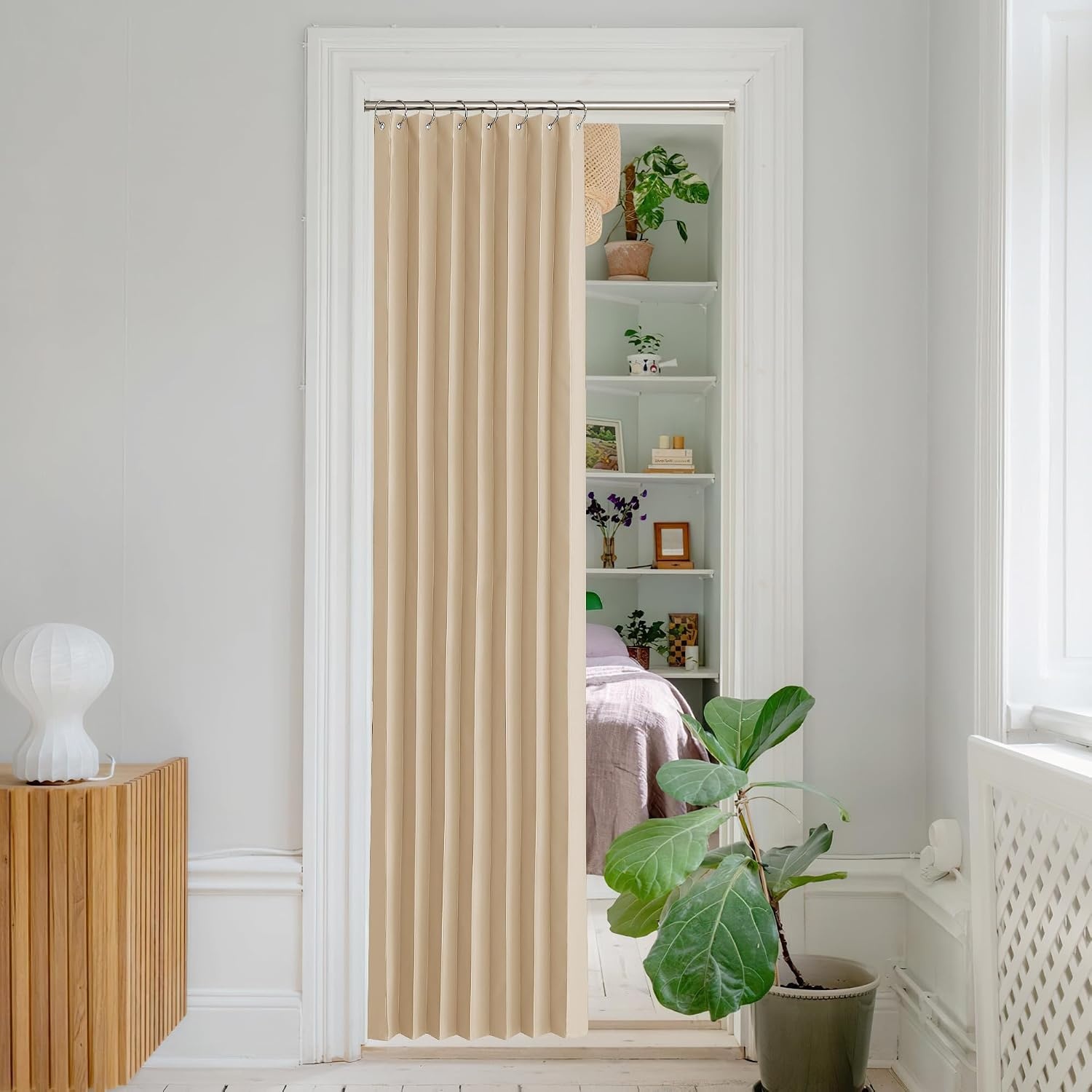 image:imageNICETOWN Linen Curtains for Bedroom Living Room Sheer Door Curtains amp Drapes 80 inches Length for Doorway Farmhouse Country Accordion Style Curtain for Sliding Glass Door 38 Wide Angora 1 PanelBiscotti Beige