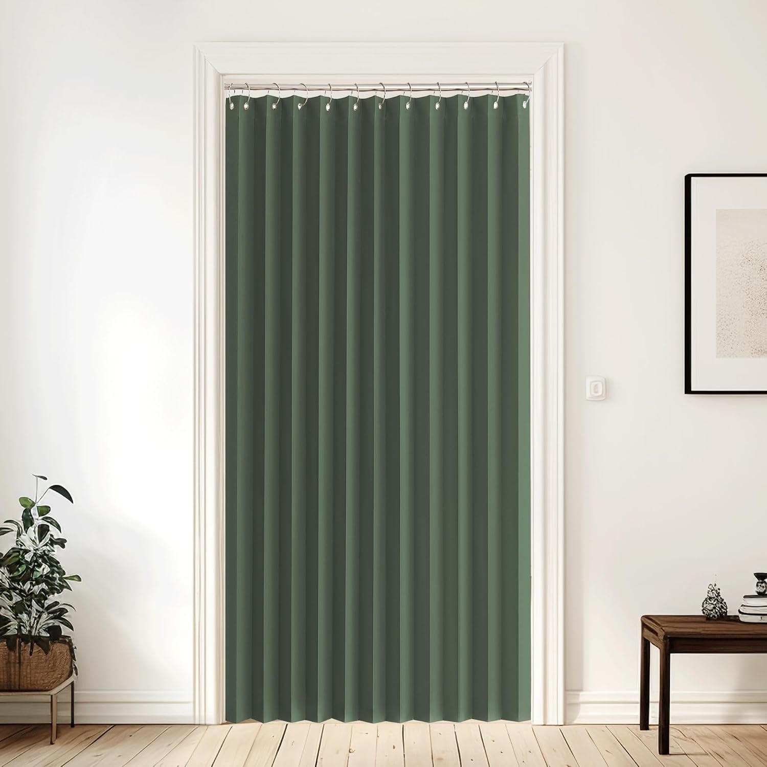 image:imageNICETOWN Linen Curtains for Bedroom Living Room Sheer Door Curtains amp Drapes 80 inches Length for Doorway Farmhouse Country Accordion Style Curtain for Sliding Glass Door 38 Wide Angora 1 PanelDark Mallard