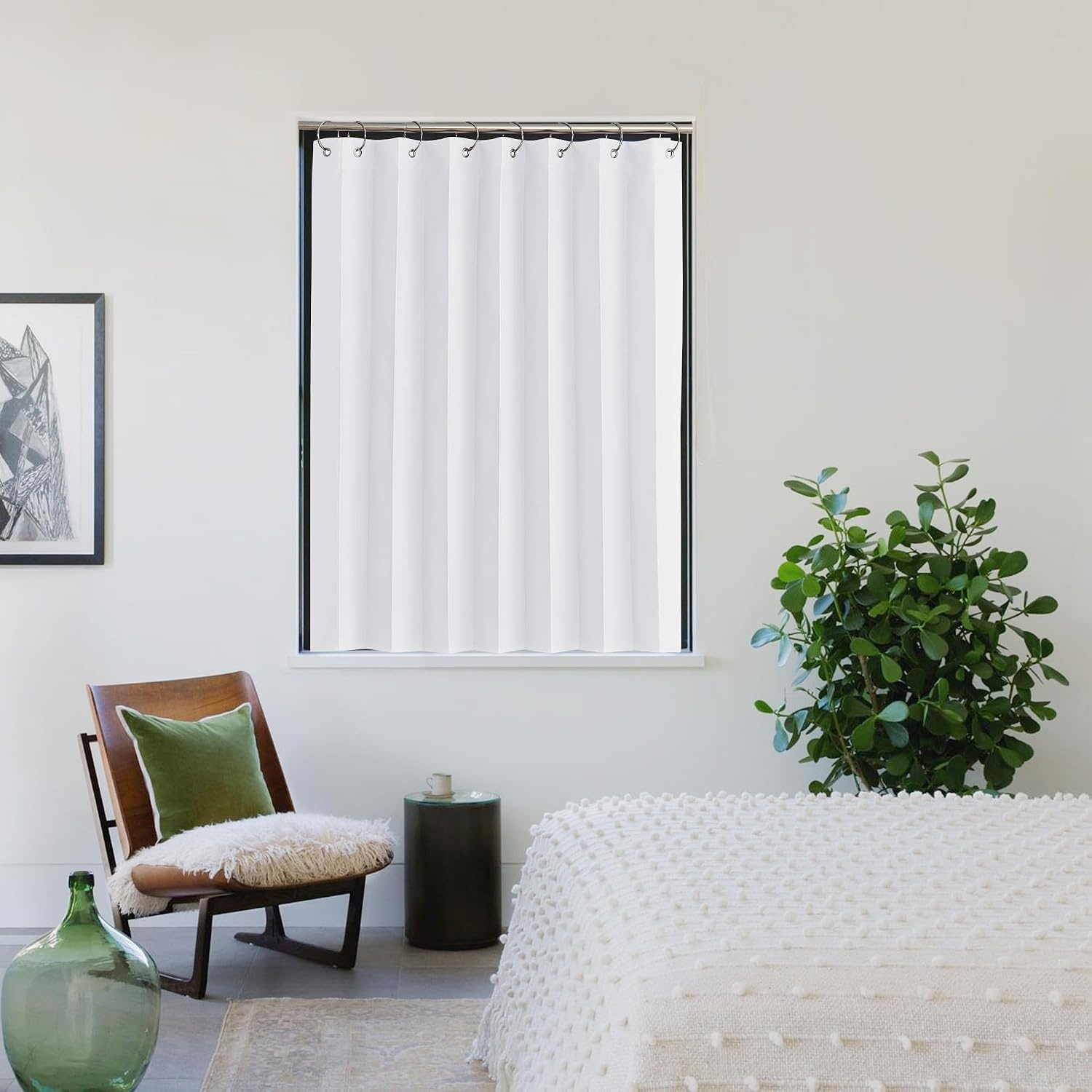 image:imageNICETOWN Linen Curtains for Bedroom Living Room Sheer Door Curtains amp Drapes 80 inches Length for Doorway Farmhouse Country Accordion Style Curtain for Sliding Glass Door 38 Wide Angora 1 PanelPure White