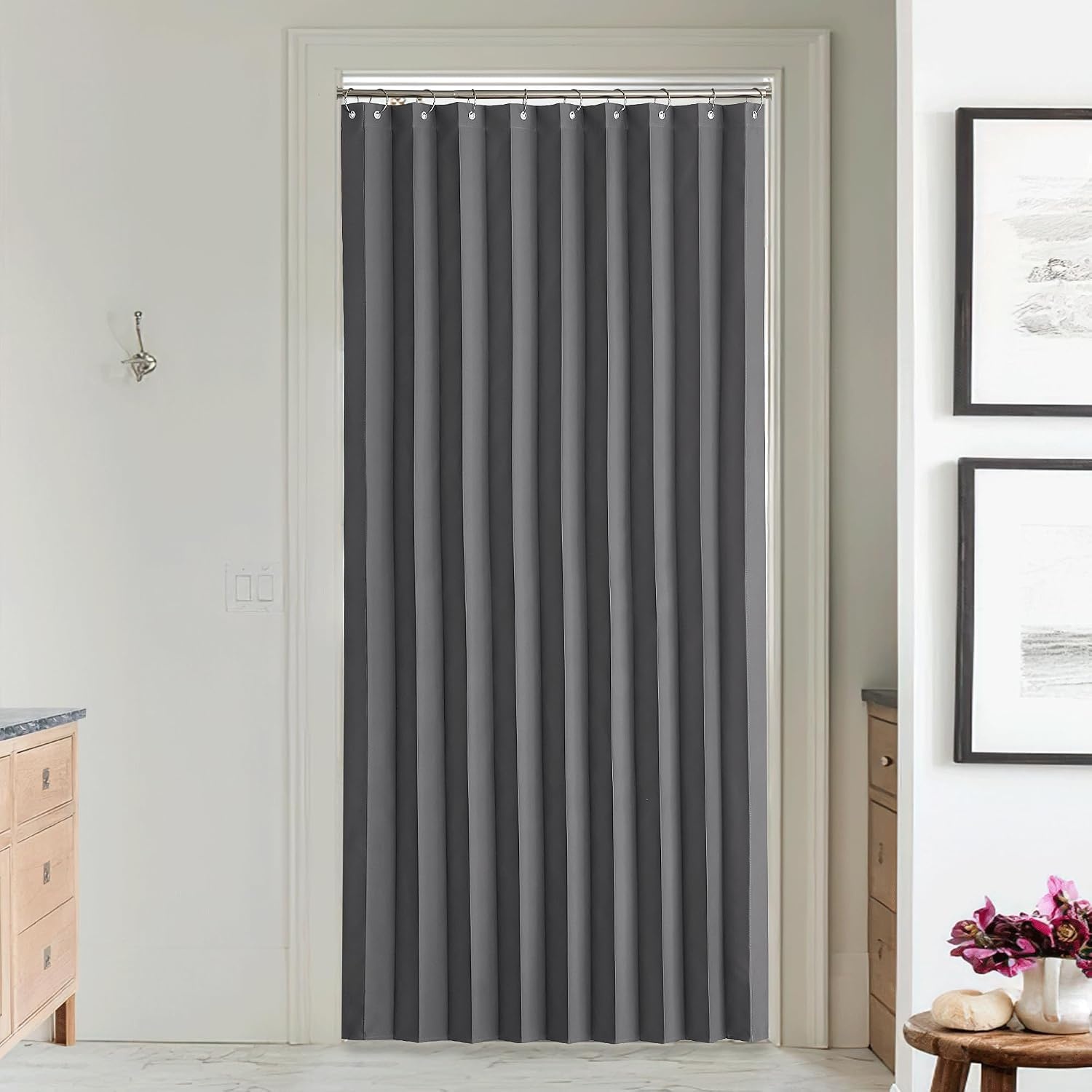image:imageNICETOWN Linen Curtains for Bedroom Living Room Sheer Door Curtains amp Drapes 80 inches Length for Doorway Farmhouse Country Accordion Style Curtain for Sliding Glass Door 38 Wide Angora 1 PanelGrey