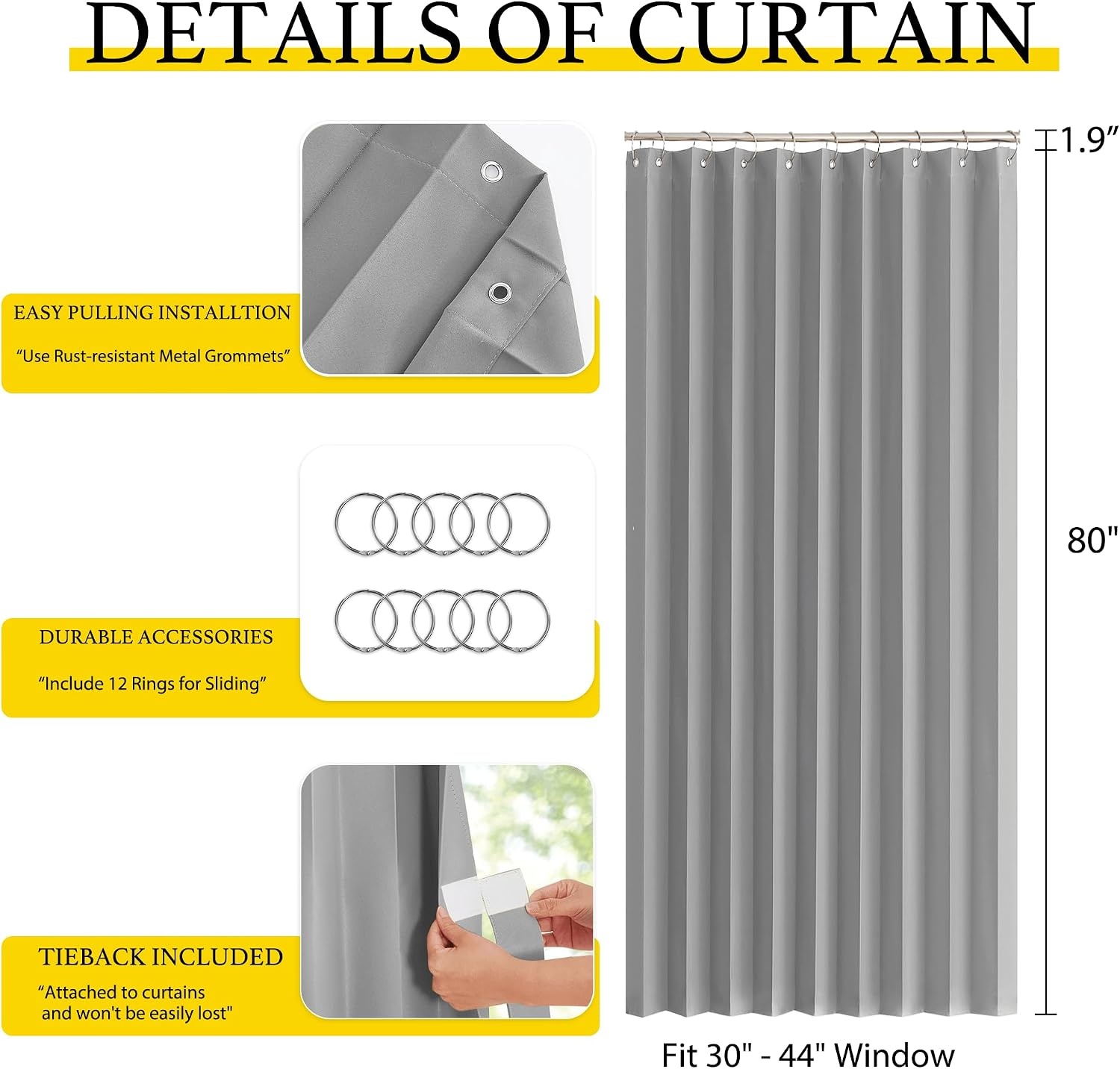image:imageNICETOWN Linen Curtains for Bedroom Living Room Sheer Door Curtains amp Drapes 80 inches Length for Doorway Farmhouse Country Accordion Style Curtain for Sliding Glass Door 38 Wide Angora 1 PanelSilver Grey