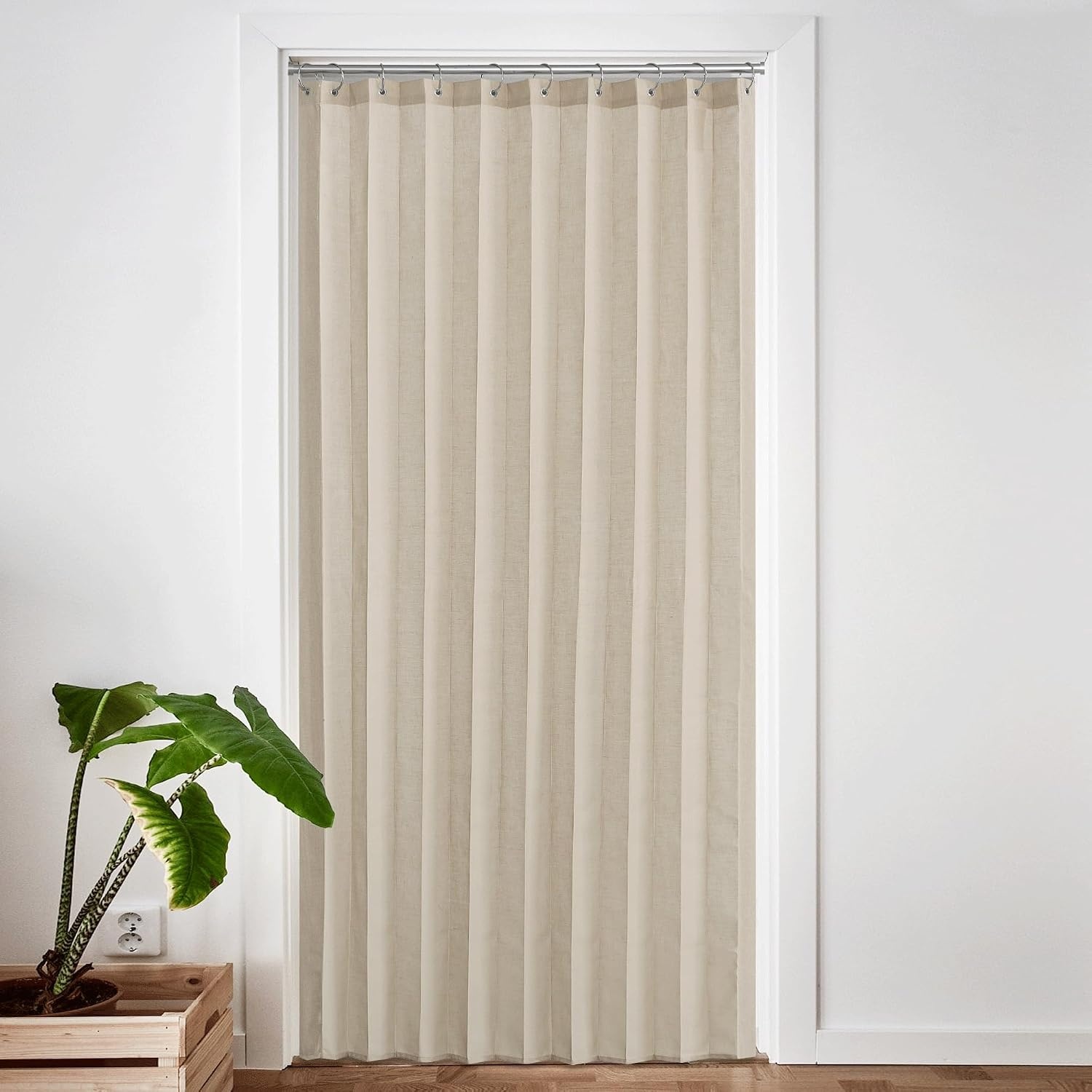 image:imageNICETOWN Linen Curtains for Bedroom Living Room Sheer Door Curtains amp Drapes 80 inches Length for Doorway Farmhouse Country Accordion Style Curtain for Sliding Glass Door 38 Wide Angora 1 PanelAngora