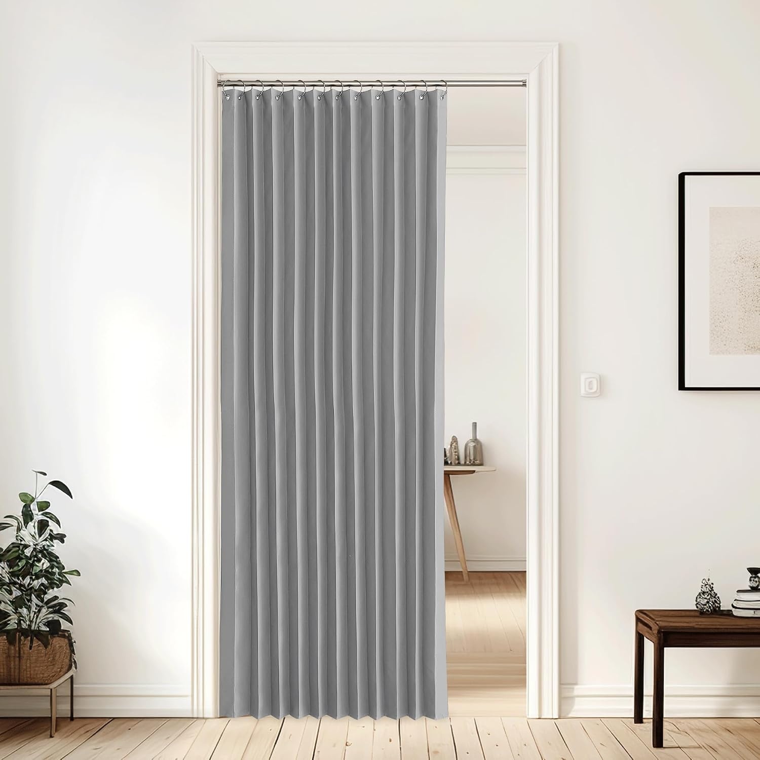 image:imageNICETOWN Linen Curtains for Bedroom Living Room Sheer Door Curtains amp Drapes 80 inches Length for Doorway Farmhouse Country Accordion Style Curtain for Sliding Glass Door 38 Wide Angora 1 PanelSilver Grey