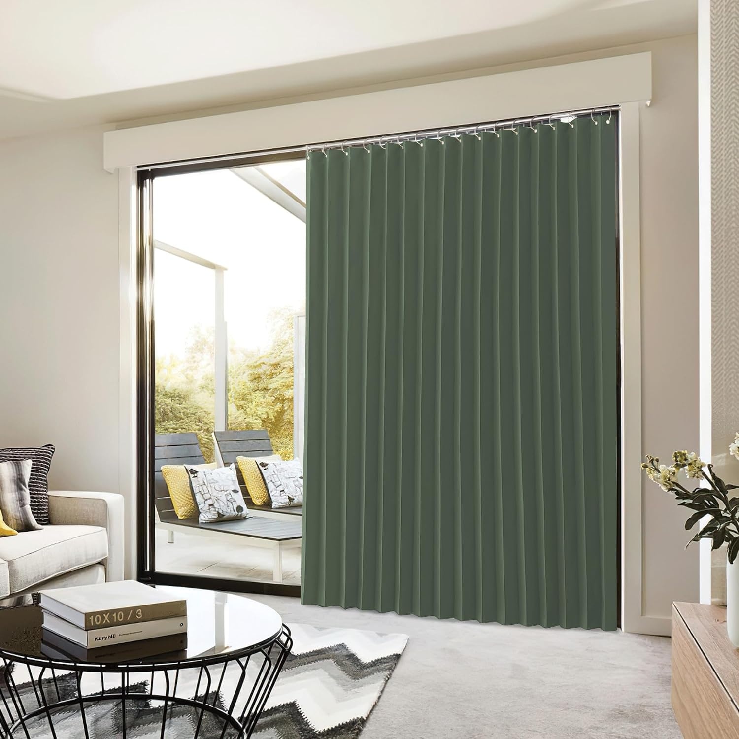 image:imageNICETOWN Linen Curtains for Bedroom Living Room Sheer Door Curtains amp Drapes 80 inches Length for Doorway Farmhouse Country Accordion Style Curtain for Sliding Glass Door 38 Wide Angora 1 PanelDark Mallard