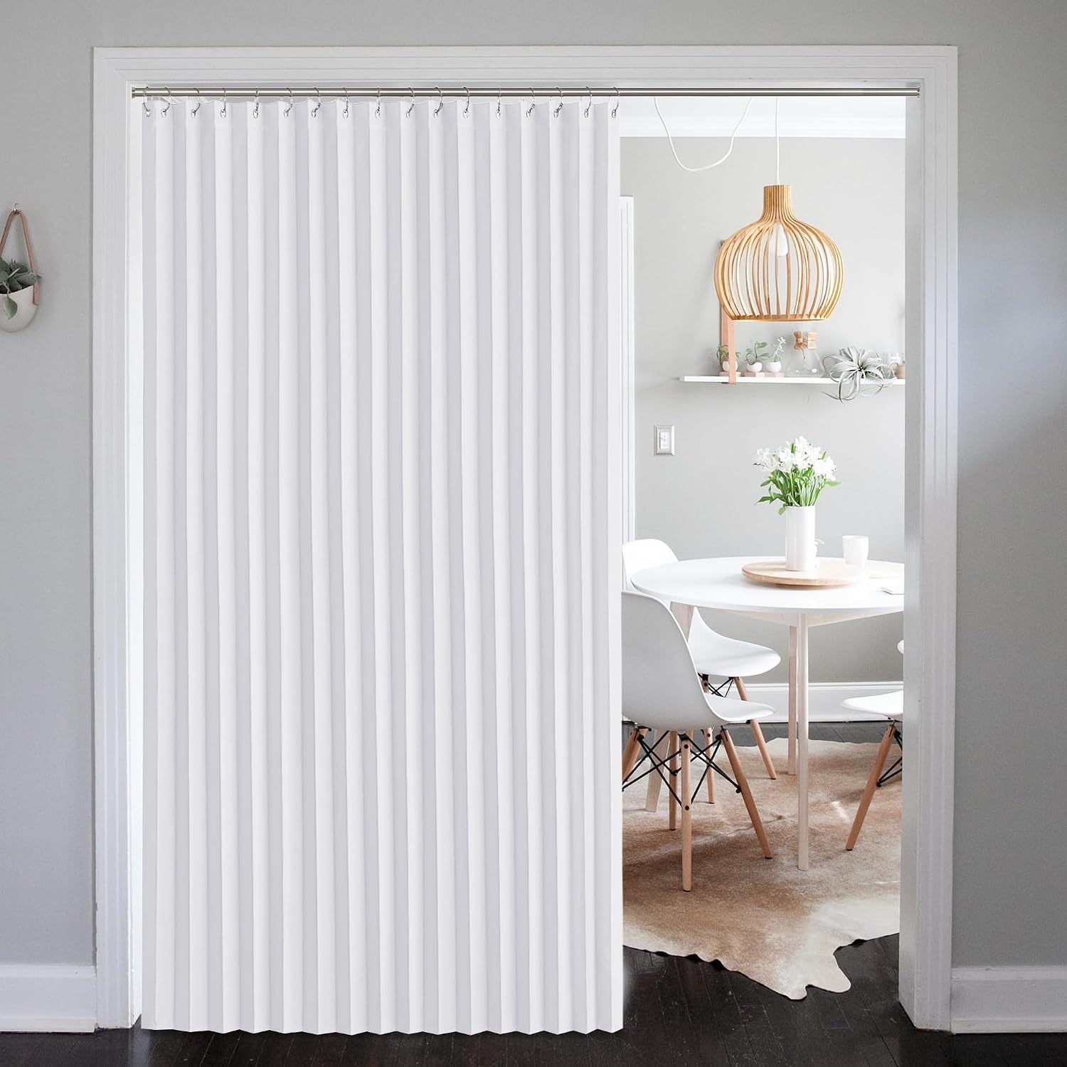 image:imageNICETOWN Linen Curtains for Bedroom Living Room Sheer Door Curtains amp Drapes 80 inches Length for Doorway Farmhouse Country Accordion Style Curtain for Sliding Glass Door 38 Wide Angora 1 PanelPure White