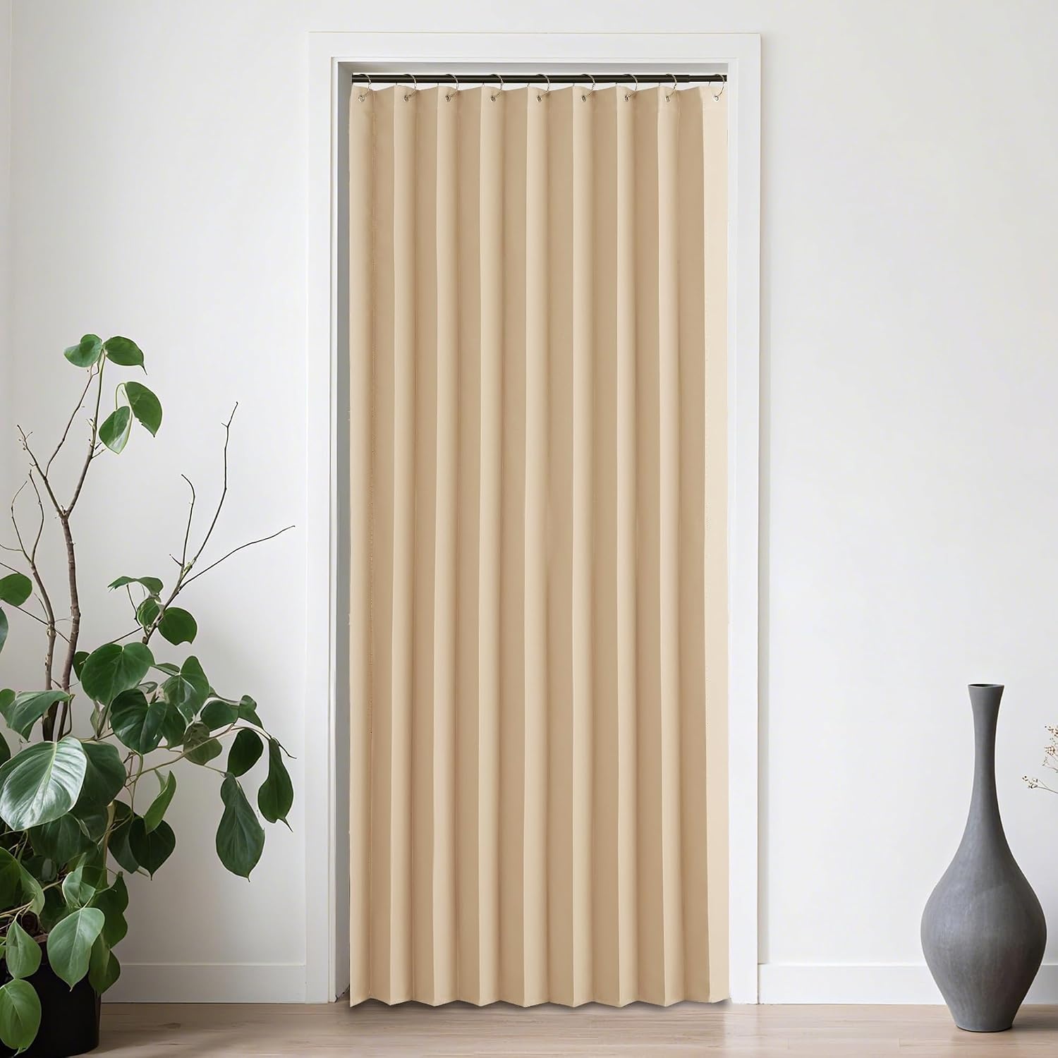 image:imageNICETOWN Linen Curtains for Bedroom Living Room Sheer Door Curtains amp Drapes 80 inches Length for Doorway Farmhouse Country Accordion Style Curtain for Sliding Glass Door 38 Wide Angora 1 PanelBiscotti Beige