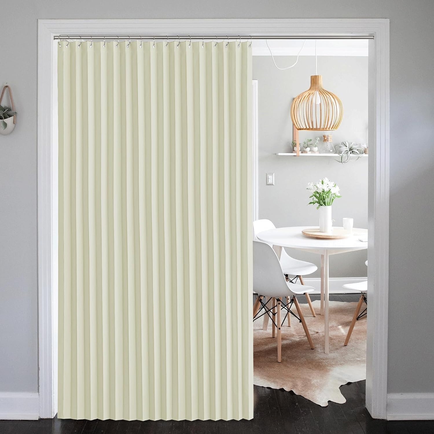 image:imageNICETOWN Linen Curtains for Bedroom Living Room Sheer Door Curtains amp Drapes 80 inches Length for Doorway Farmhouse Country Accordion Style Curtain for Sliding Glass Door 38 Wide Angora 1 PanelLight Beige